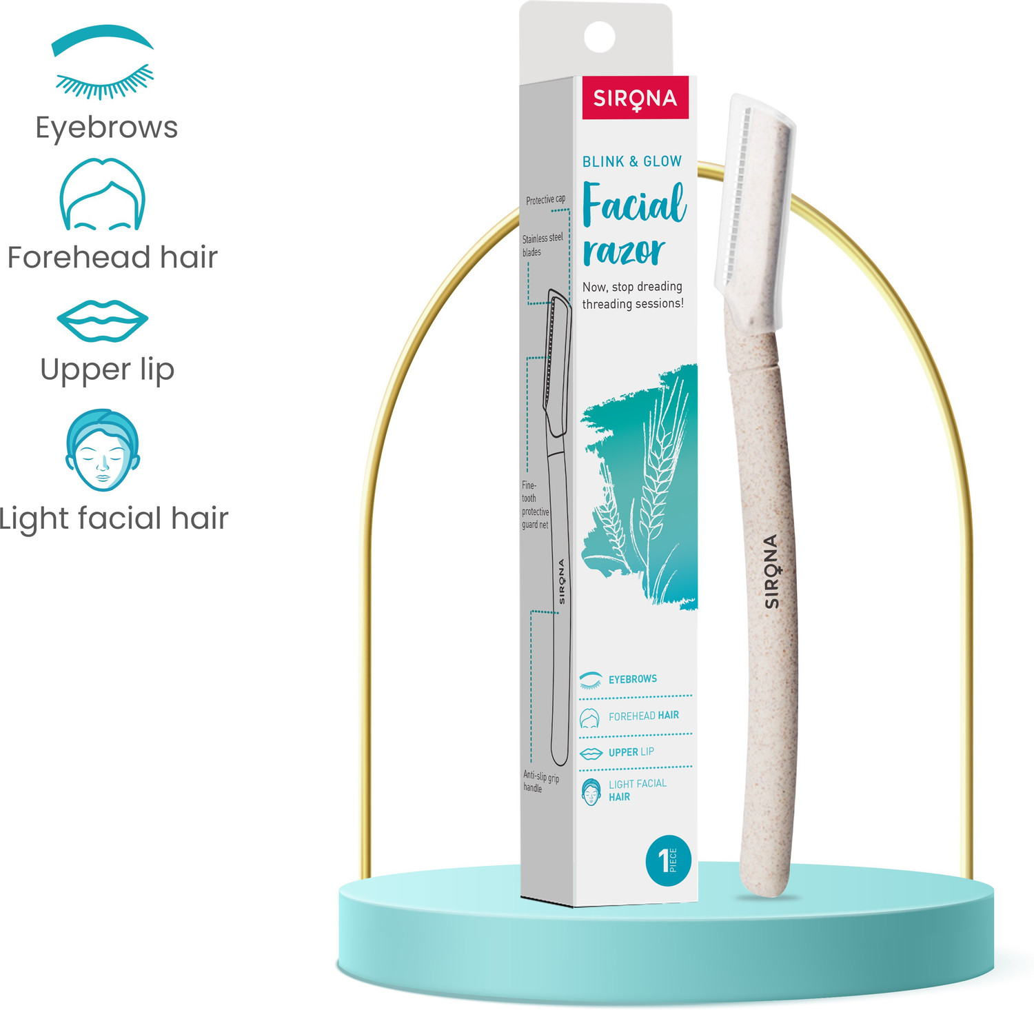 Image of SIRONA Blink & Glow Reusable Eyebrow & Face Razor for Women, Women