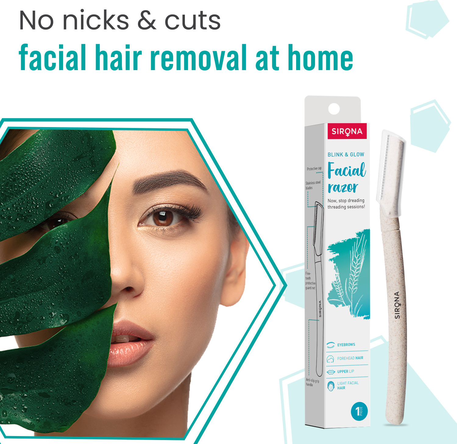 Image of SIRONA Blink & Glow Reusable Eyebrow & Face Razor for Women, Women