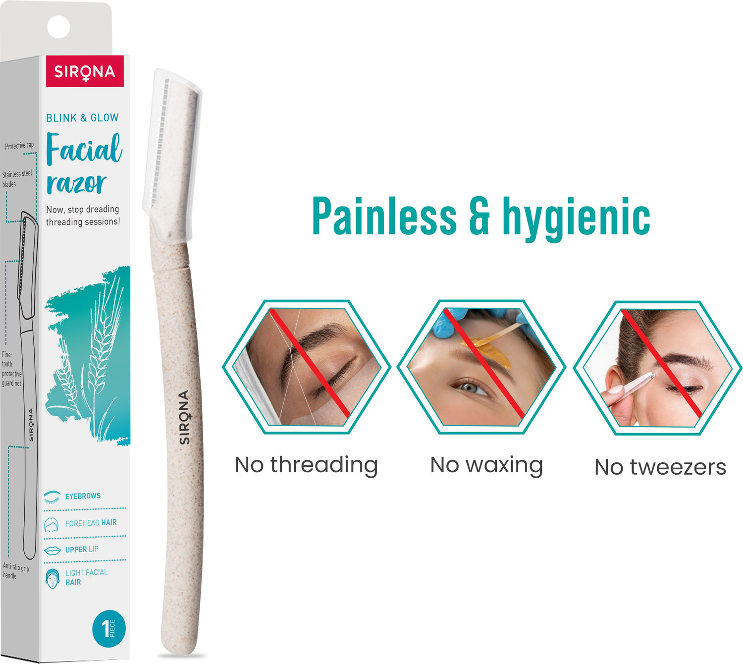 Image of SIRONA Blink & Glow Reusable Eyebrow & Face Razor for Women, Women