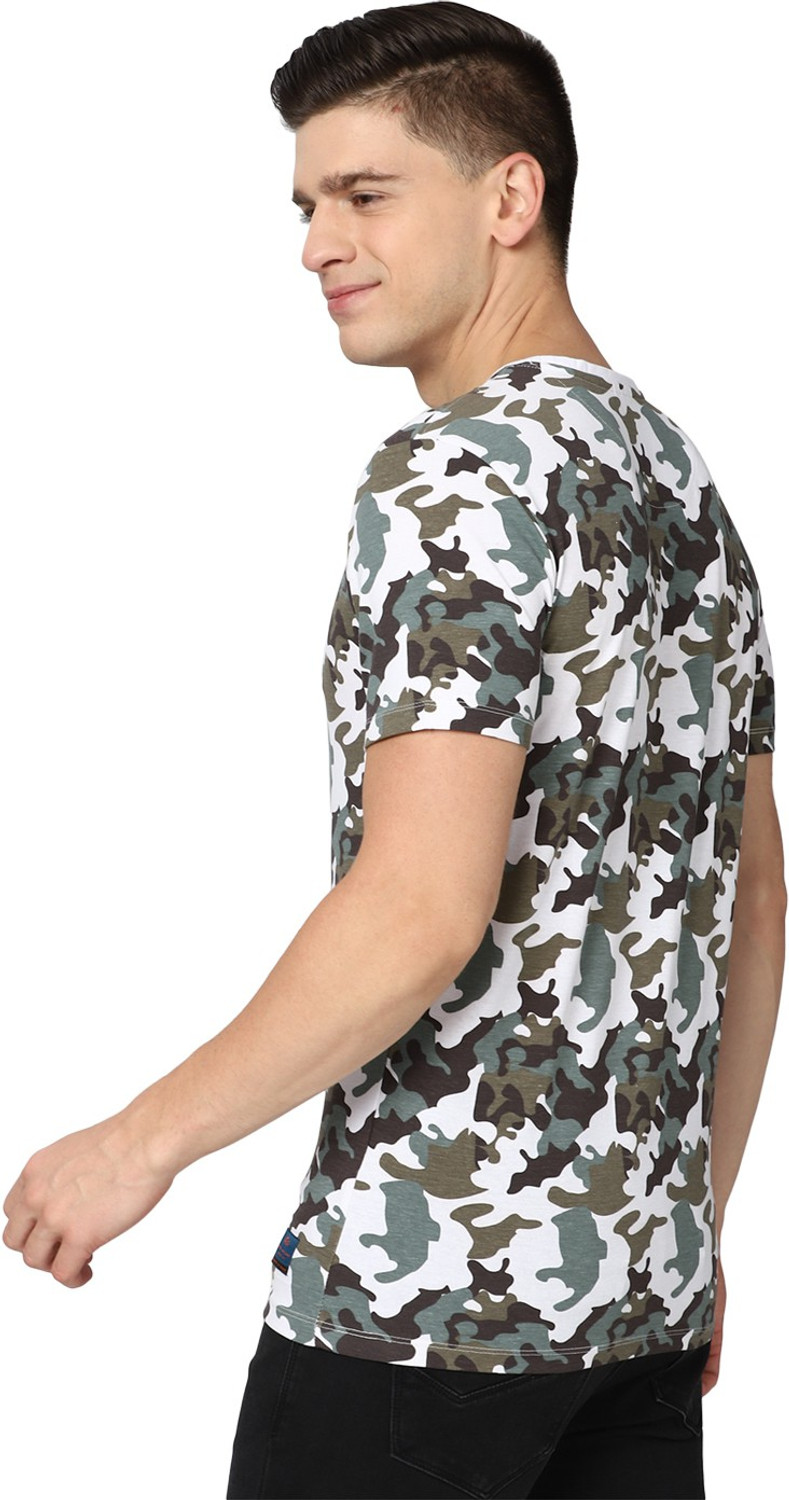 Image of PETER ENGLAND Men Military Camouflage Round Neck Pure Cotton White T-Shirt