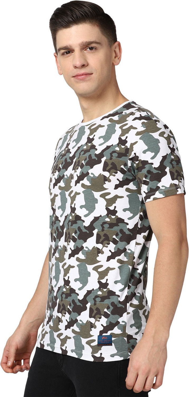 Image of PETER ENGLAND Men Military Camouflage Round Neck Pure Cotton White T-Shirt