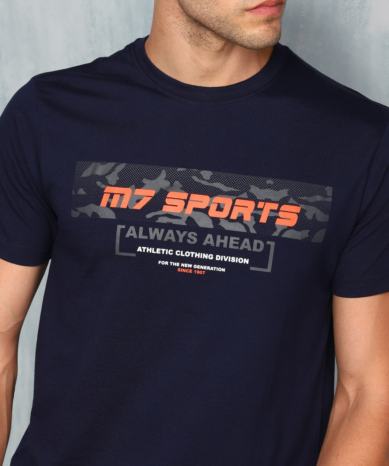 Image of M7 By Metronaut Printed Men Round Neck Dark Blue T-Shirt