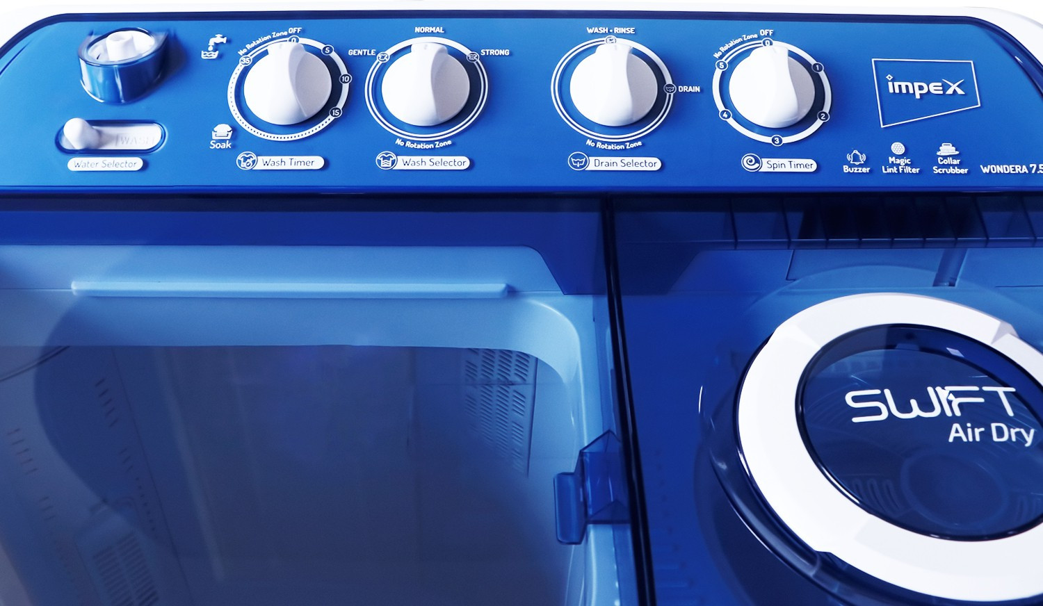 Image of IMPEX 7.5 kg Semi Automatic Top Load Washing Machine White