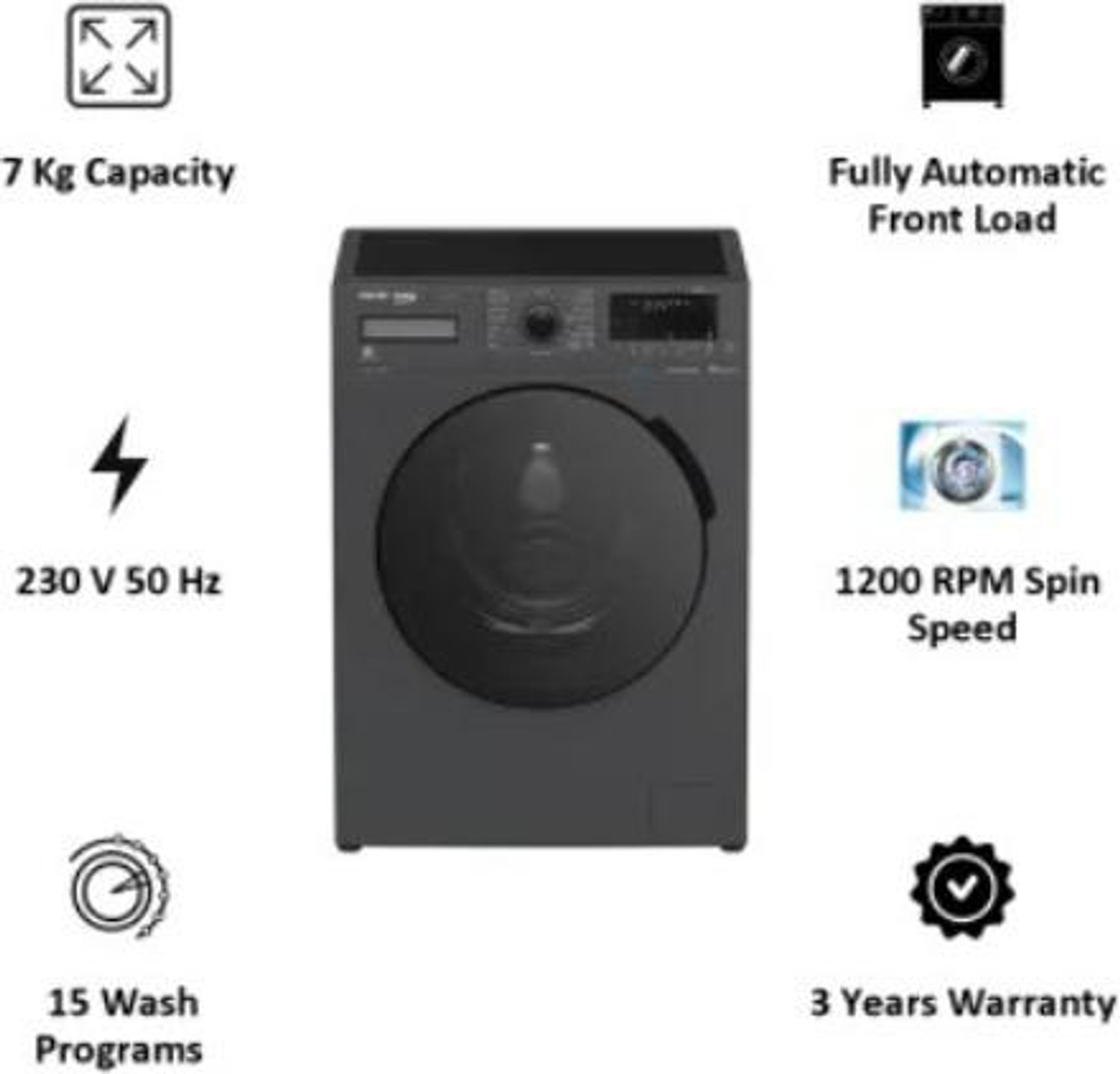 Image of Voltas Beko by A Tata Product 7 kg with Wi-Fi Enabled Fully Automatic Front Load Washing Machine with In-built Heater Grey
