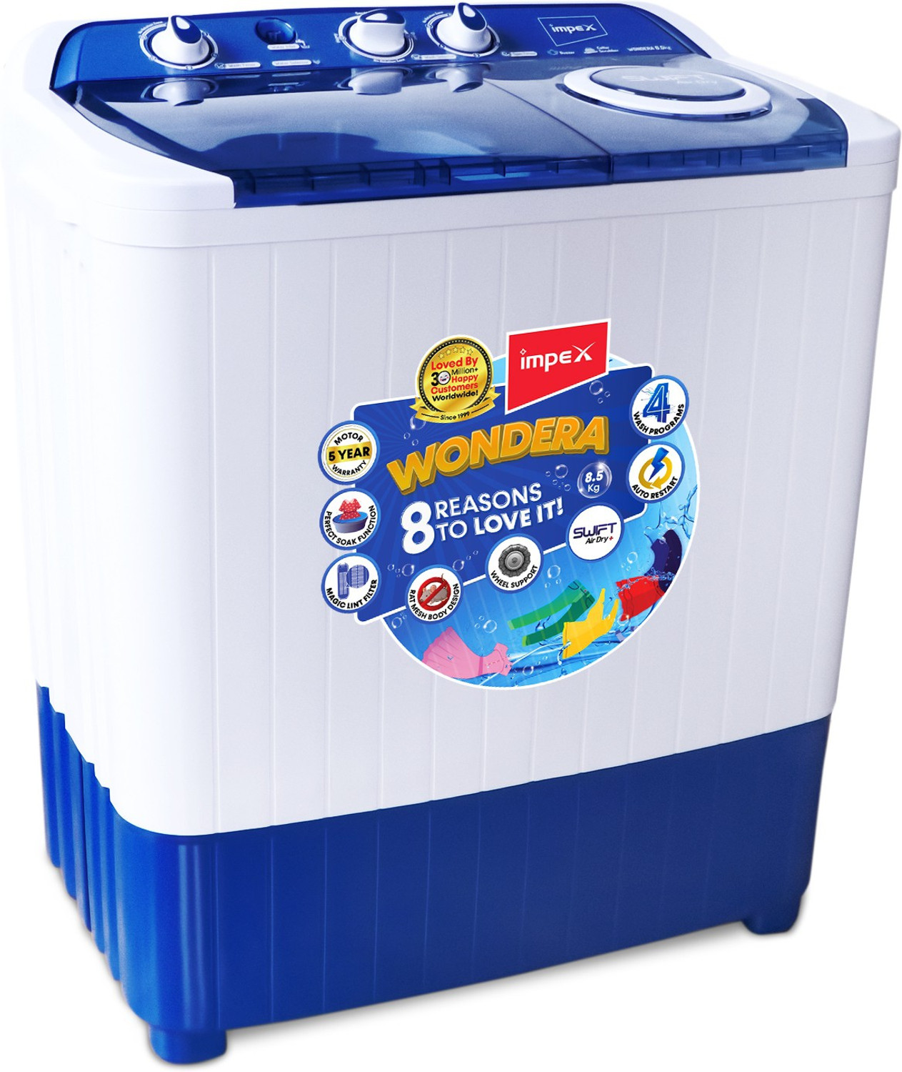 Image of IMPEX 6.5 kg Semi Automatic Top Load Washing Machine Multicolor