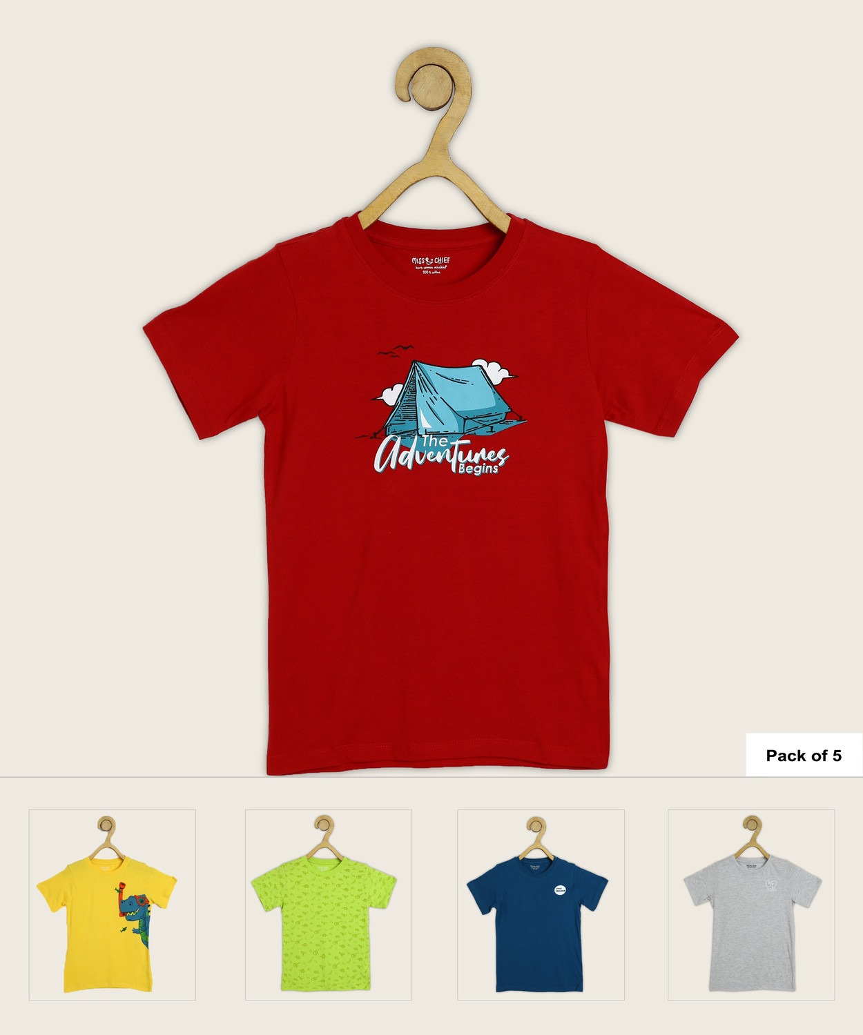 Image of Miss & Chief Boys Graphic Print Pure Cotton Regular T Shirt