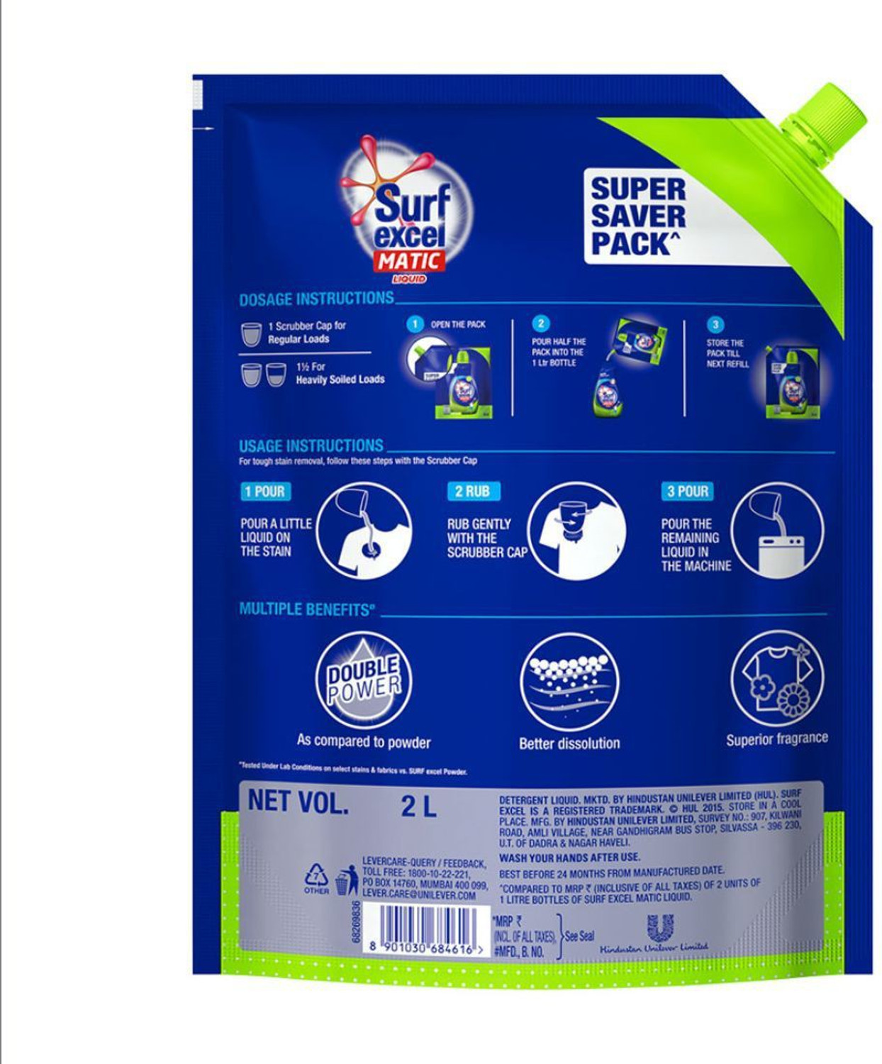 Image of Surf excel Matic Top Load | Liquid Detergent | 2L Refill pouch | Remove Stains Fresh Liquid Detergent