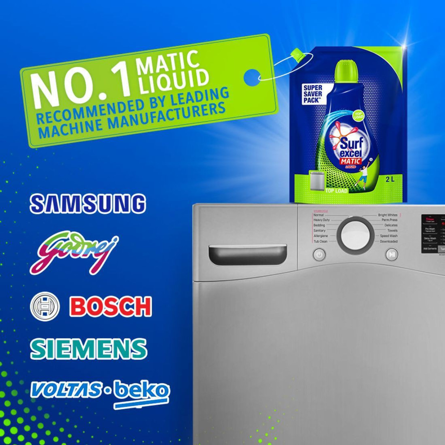 Image of Surf excel Matic Top Load | Liquid Detergent | 2L Refill pouch | Remove Stains Fresh Liquid Detergent