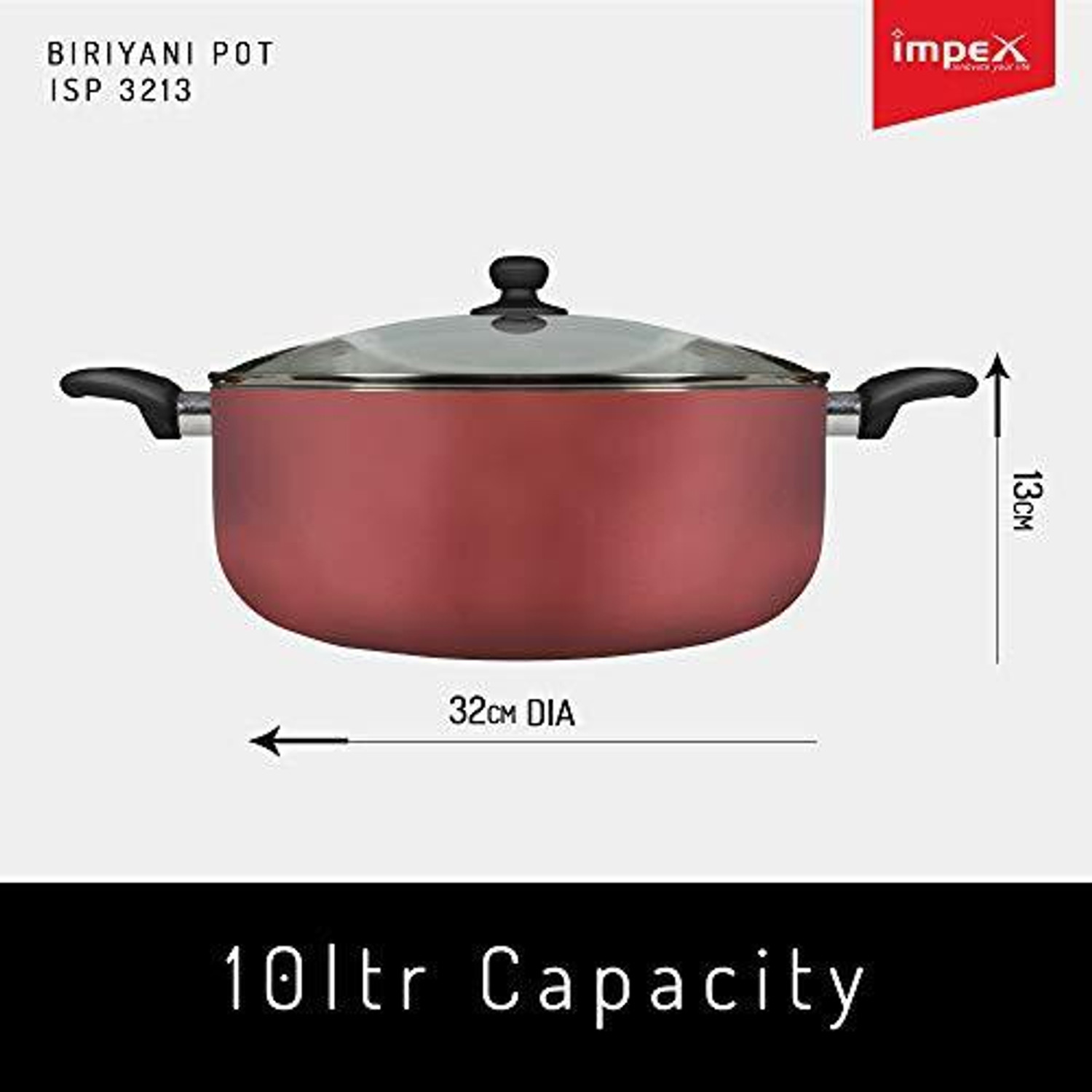 Image of IMPEX ISP 3213 Biryani pot Nonstick Induction Bottom Pot 32 cm diameter 10 L capacity with Lid