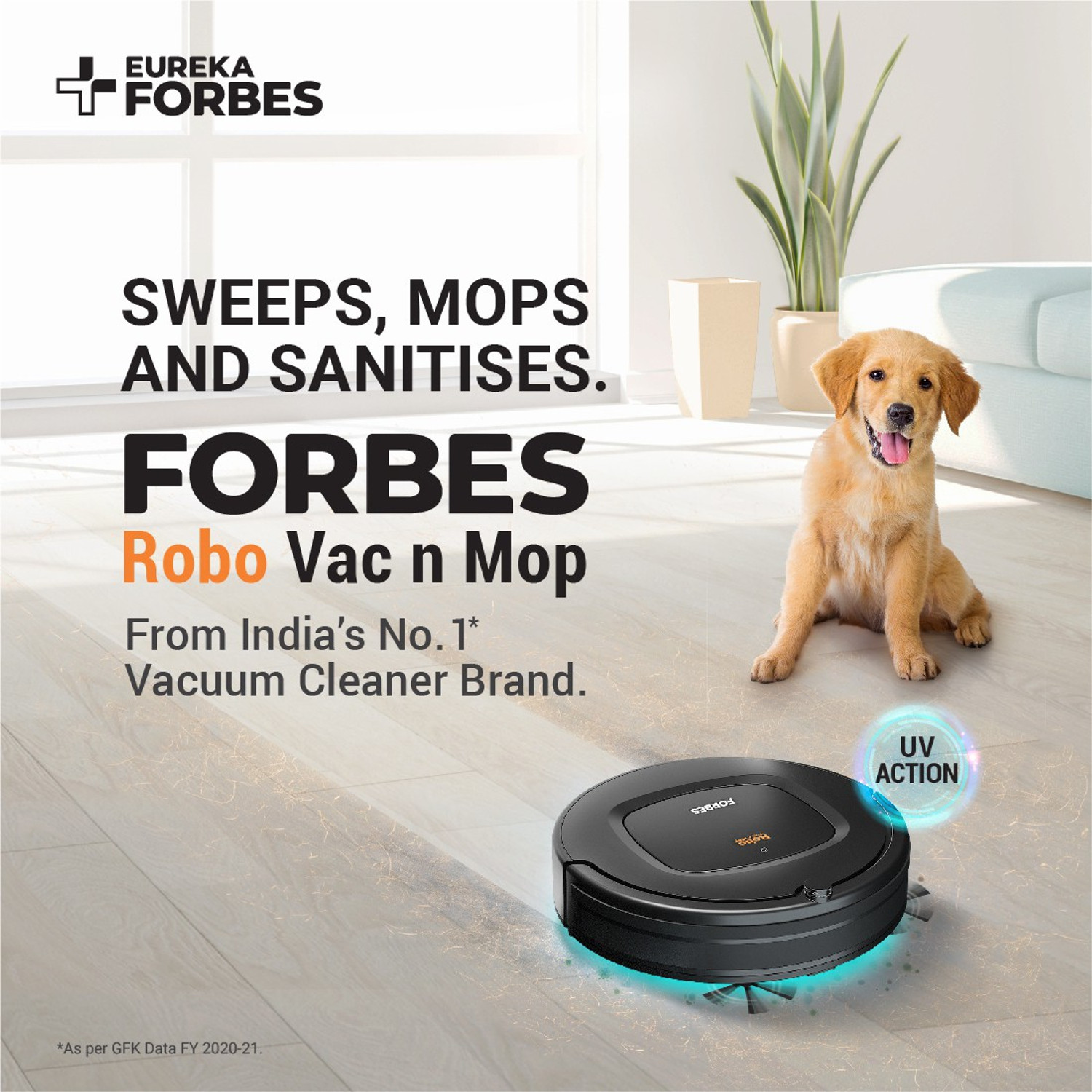 EUREKA FORBES Robo Vac N Mop Robotic Floor Cleaner with 2 in 1 Mopping and Vacuum, Anti