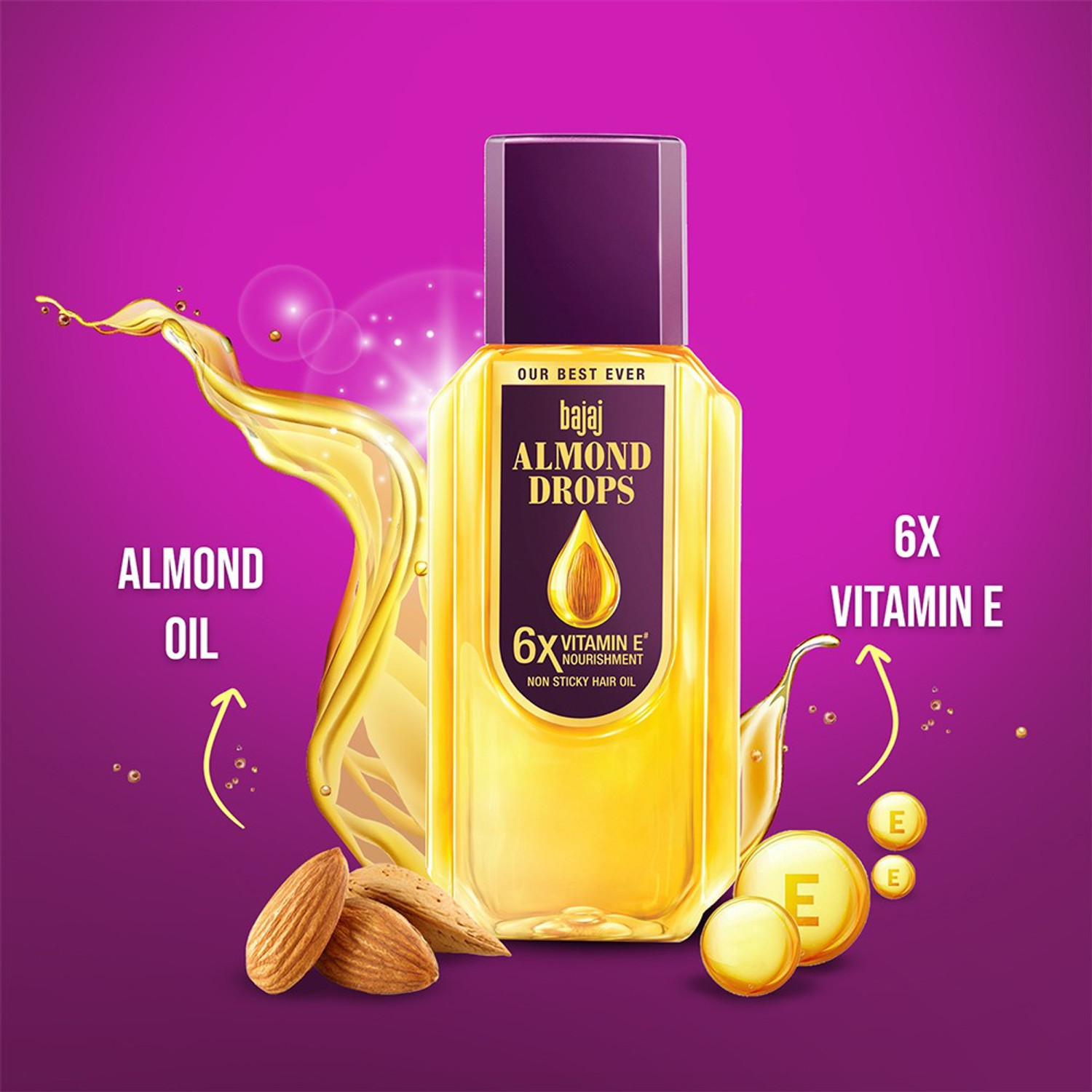 Image of BAJAJ Almond Drops Hair Oil enriched with 6X Vitamin E, Reduces Hair Fall Hair Oil