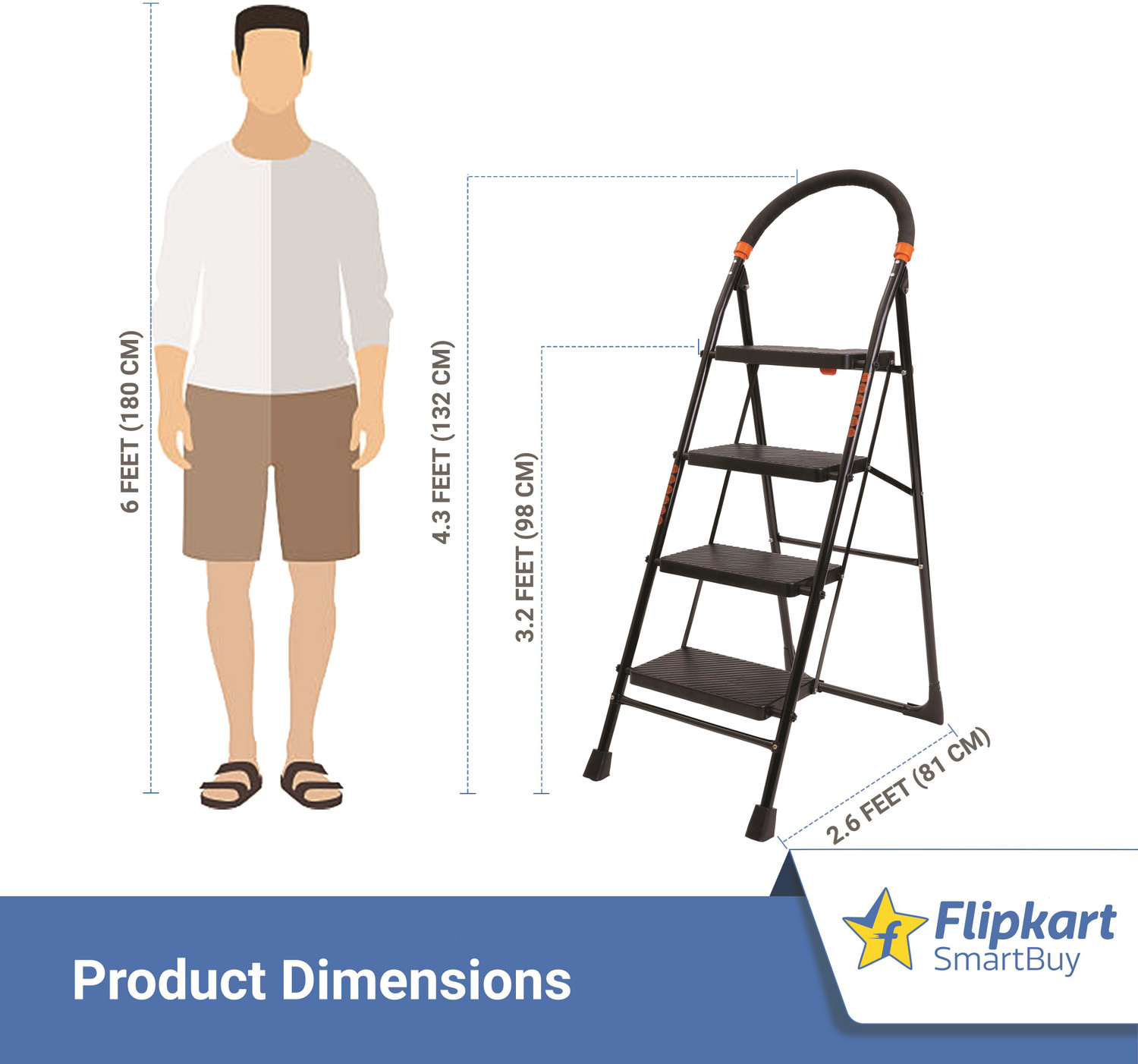 Image of Flipkart SmartBuy 4 Step Kitchen platform ladder Steel Ladder