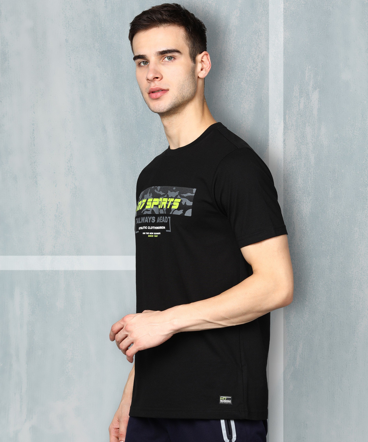 Image of M7 By Metronaut Printed Men Round Neck Black T-Shirt