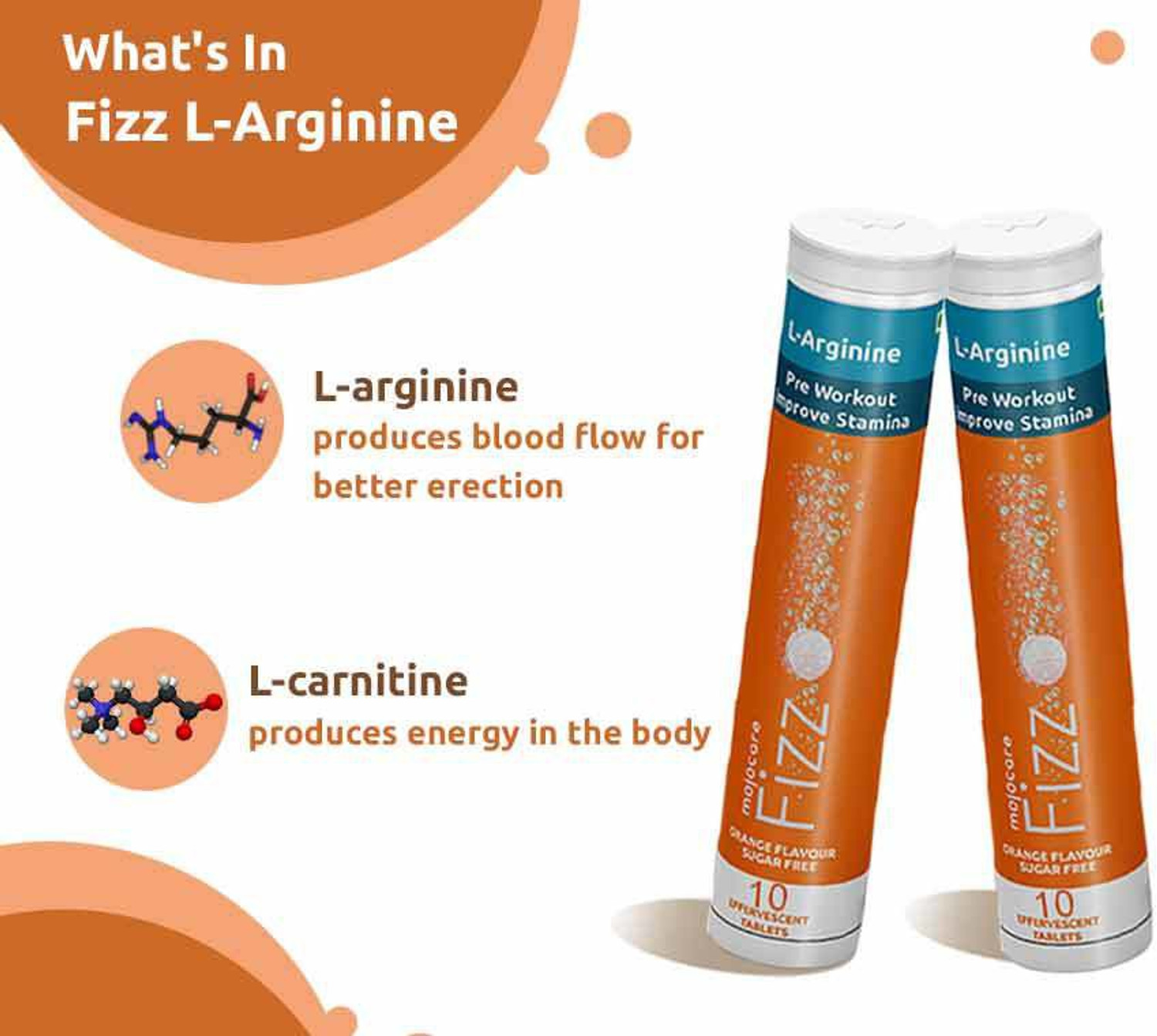 Image of Mojocare Fizz L-Arginine Improved Recovery Rate Longer Endurance-10 Tablets