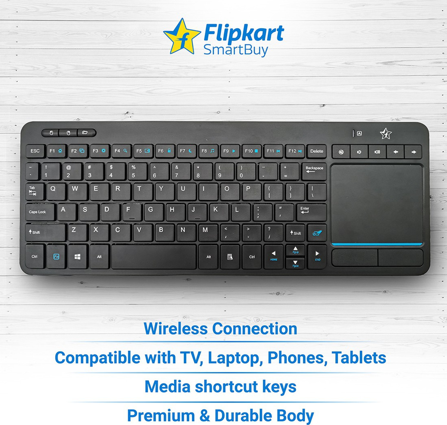 Image of Flipkart SmartBuy KG3616- Keyboard with Touchpad | Wireless Standard Multi-device Keyboard Compatible with Desktop, Laptop, Mac