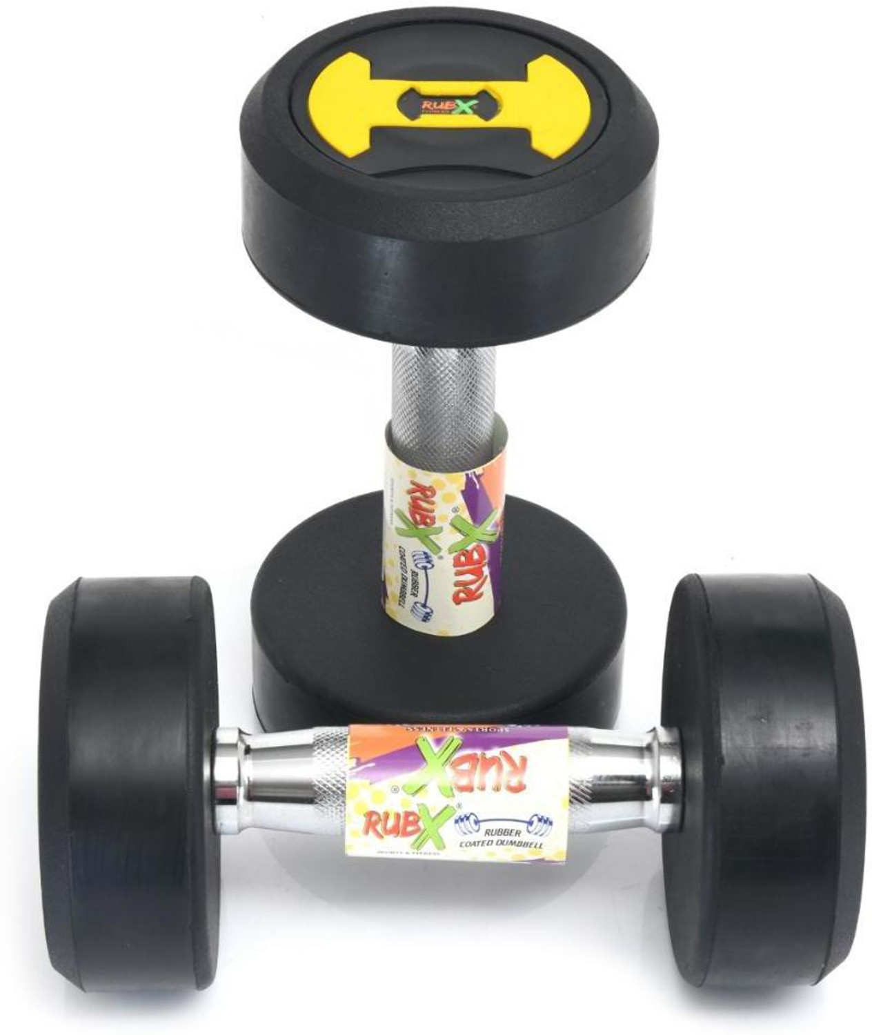 Image of RUBX RUBBER COATED ROUND DUMBBELLS 5KG (PACK OF TWO) Fixed Weight Dumbbell