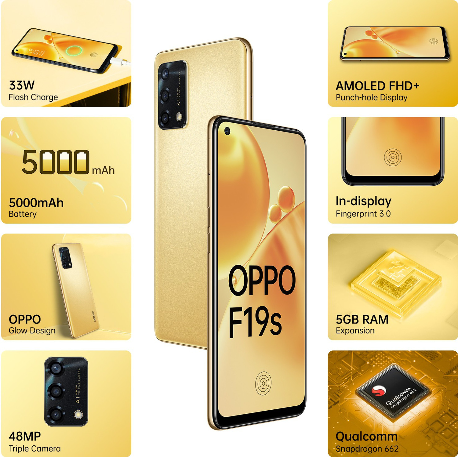 Image of OPPO F19s (Glowing Gold, 128 GB)