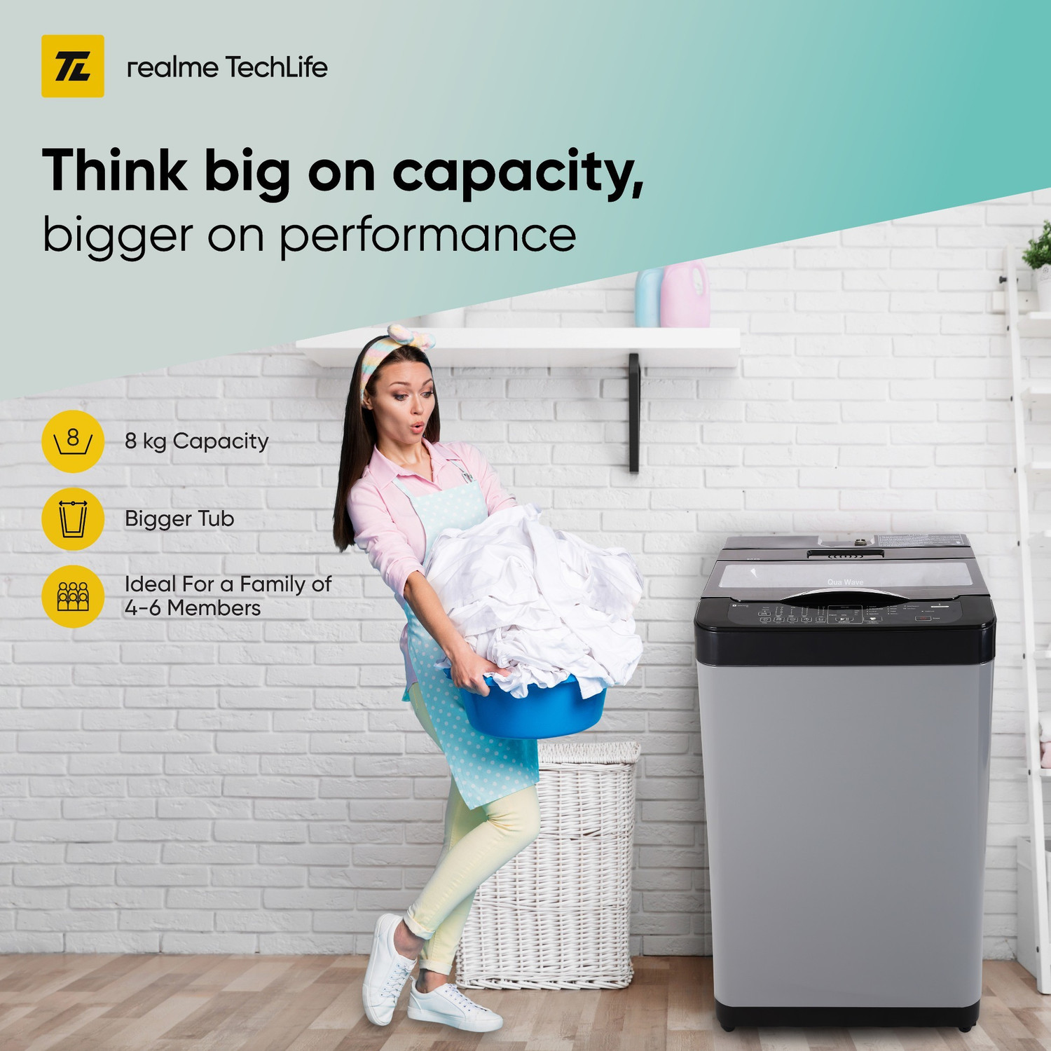 Image of realme TechLife 8 kg 5 Star Rating Fully Automatic Top Load Washing Machine with In-built Heater Grey