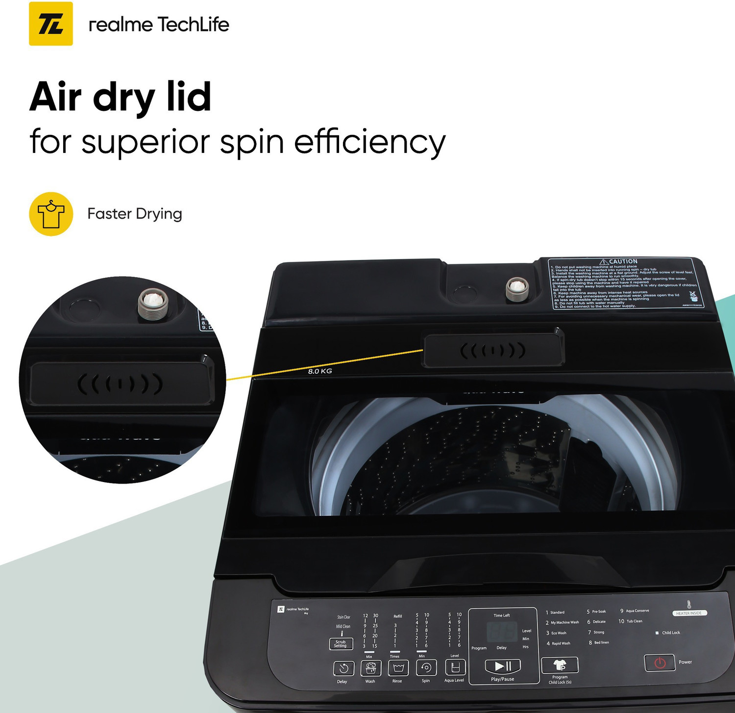 Image of realme TechLife 8 kg 5 Star Rating Fully Automatic Top Load Washing Machine with In-built Heater Grey