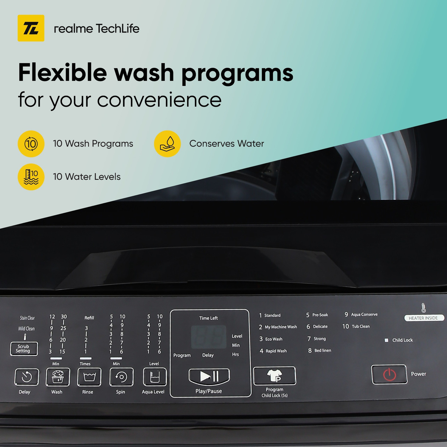 Image of realme TechLife 8 kg 5 Star Rating Fully Automatic Top Load Washing Machine with In-built Heater Grey