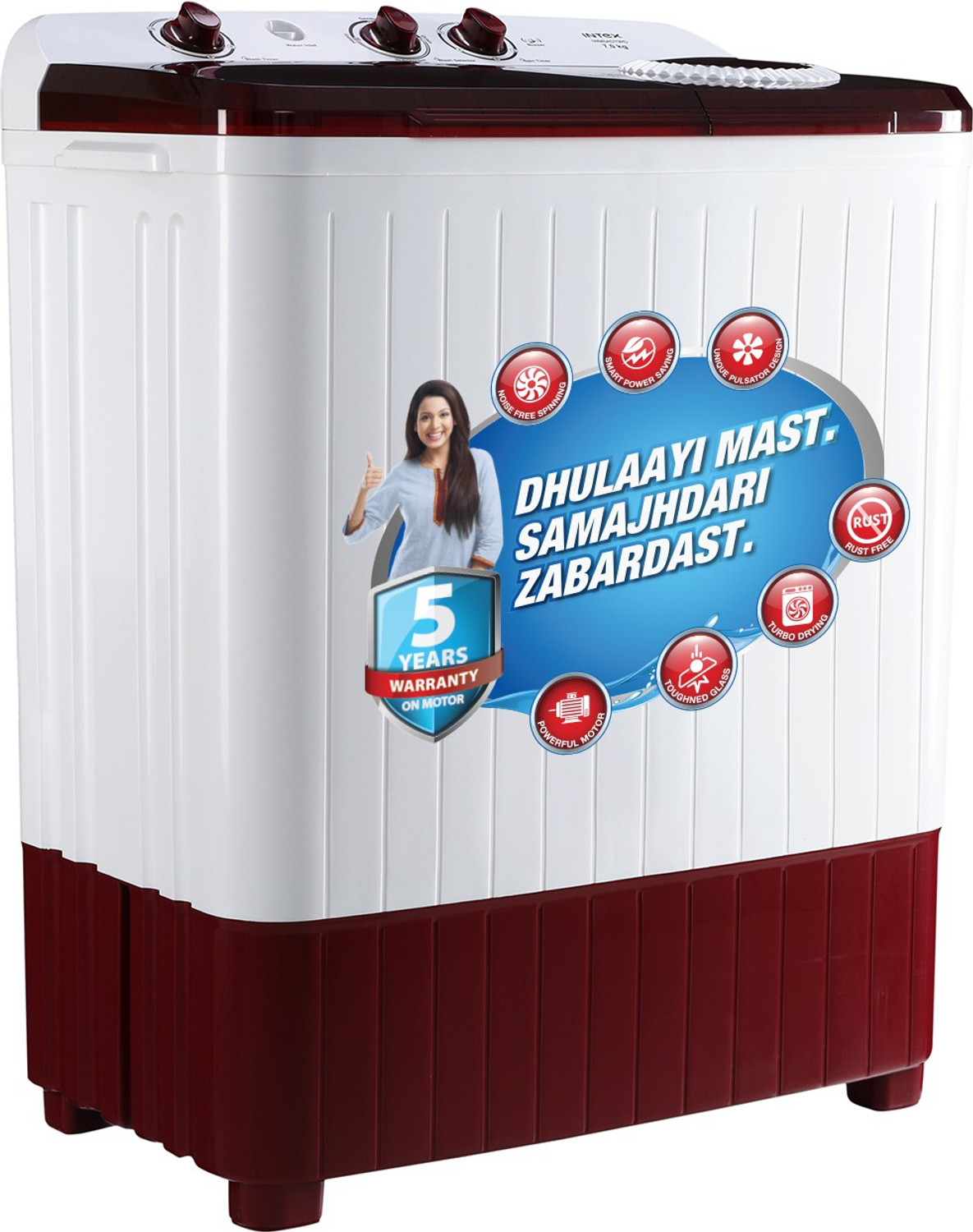 Image of Intex 7 kg Semi Automatic Top Load Washing Machine Red, White