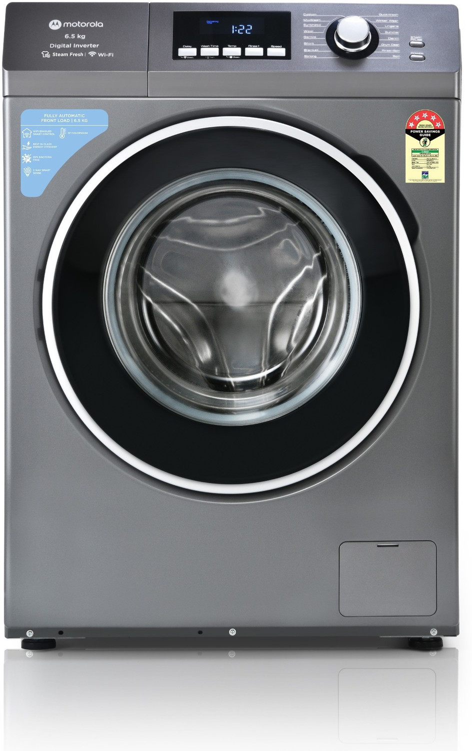 Image of MOTOROLA 6.5 kg with Steam Smart Wi-Fi Enabled Enabled Inverter Technology Fully Automatic Front Load Washing Machine with In-built Heater Grey