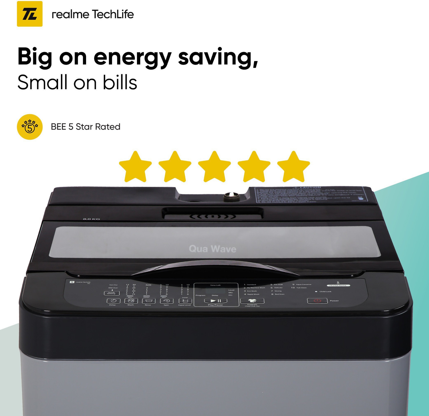 Image of realme TechLife 8 kg 5 Star Rating Fully Automatic Top Load Washing Machine with In-built Heater Grey