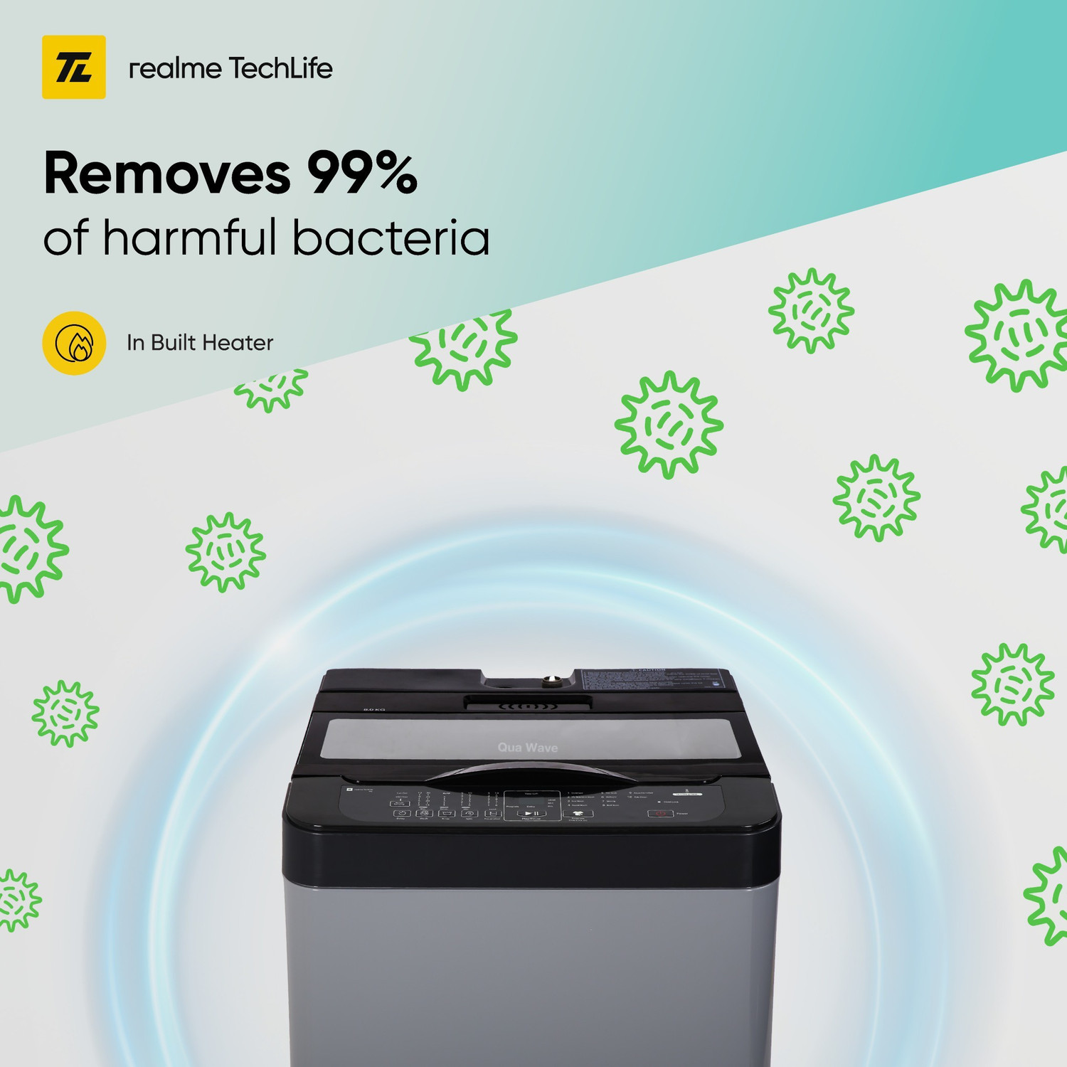 Image of realme TechLife 8 kg 5 Star Rating Fully Automatic Top Load Washing Machine with In-built Heater Grey