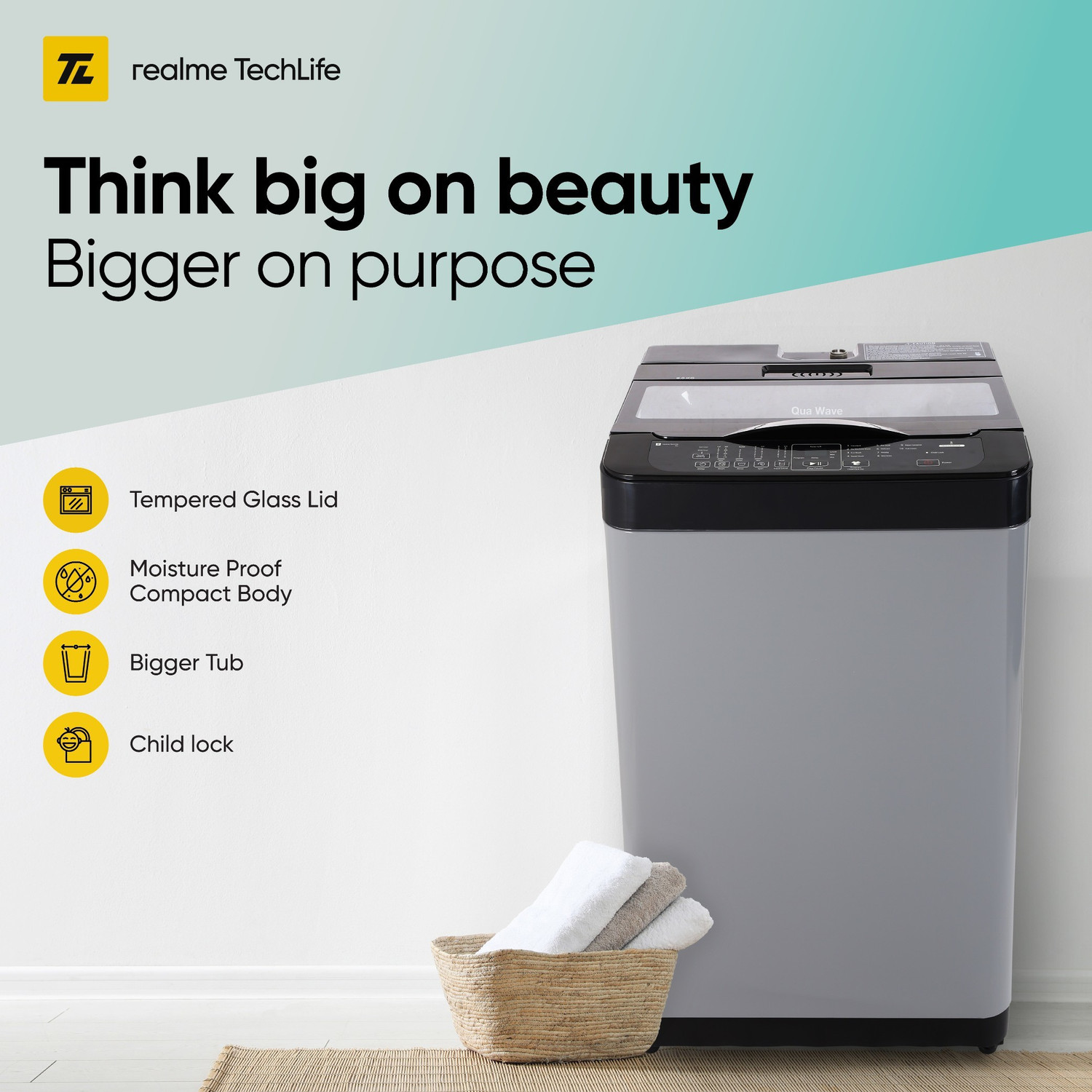 Image of realme TechLife 8 kg 5 Star Rating Fully Automatic Top Load Washing Machine with In-built Heater Grey