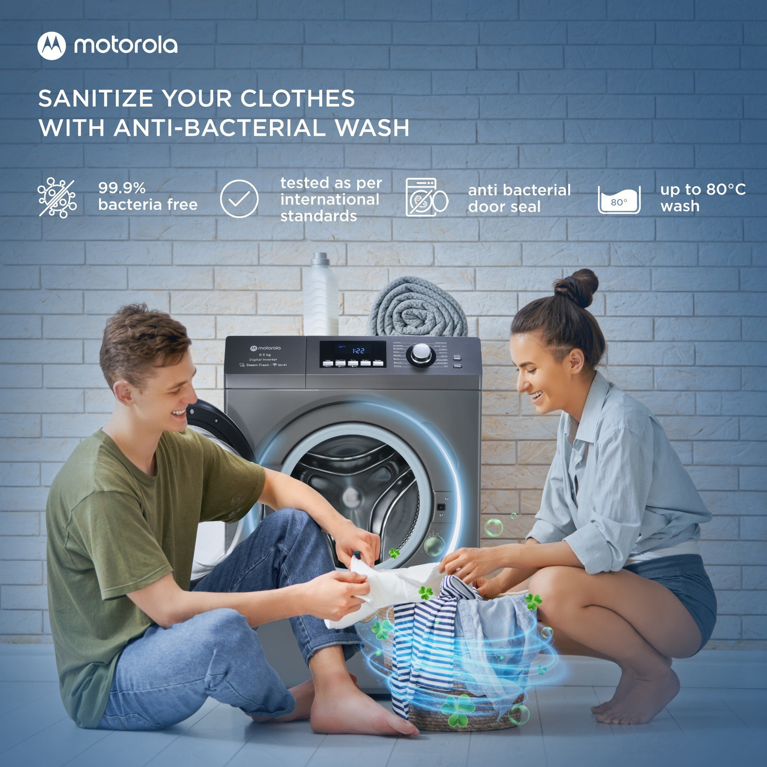 Image of MOTOROLA 6.5 kg with Steam Smart Wi-Fi Enabled Enabled Inverter Technology Fully Automatic Front Load Washing Machine with In-built Heater Grey