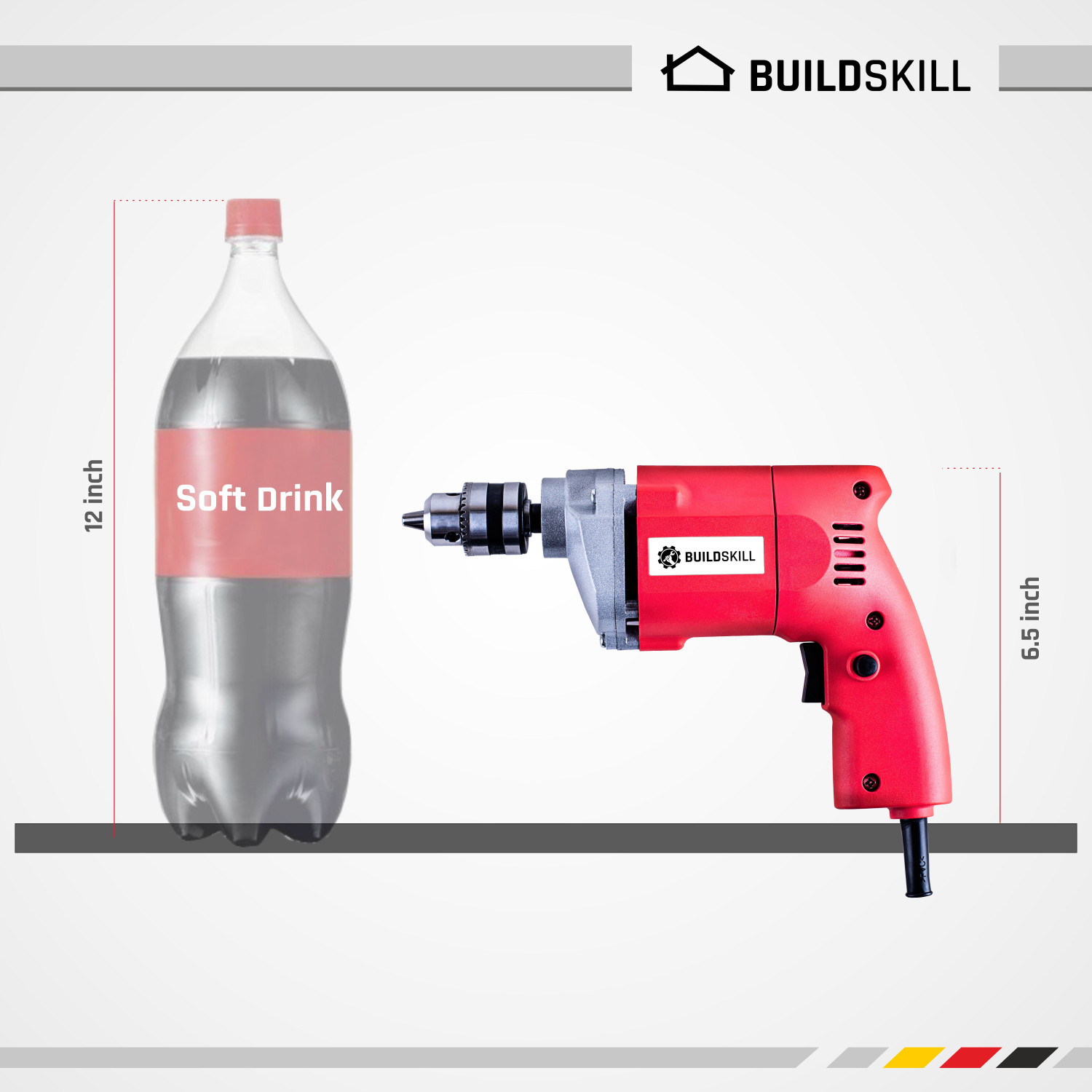 Image of BUILDSKILL 10MM Professional Powerful Heavy Drill Machine with 7 High Quality Bits BED1100 RedBits Pistol Grip Drill