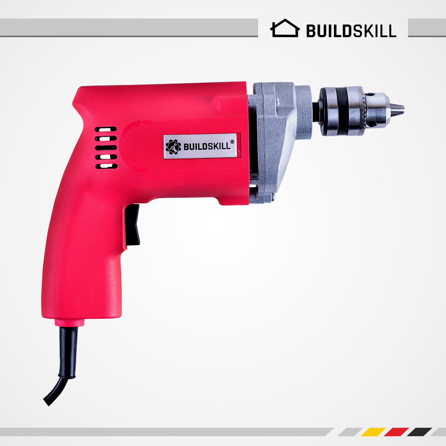 Image of BUILDSKILL 10MM Professional Powerful Heavy Drill Machine with 7 High Quality Bits BED1100 RedBits Pistol Grip Drill