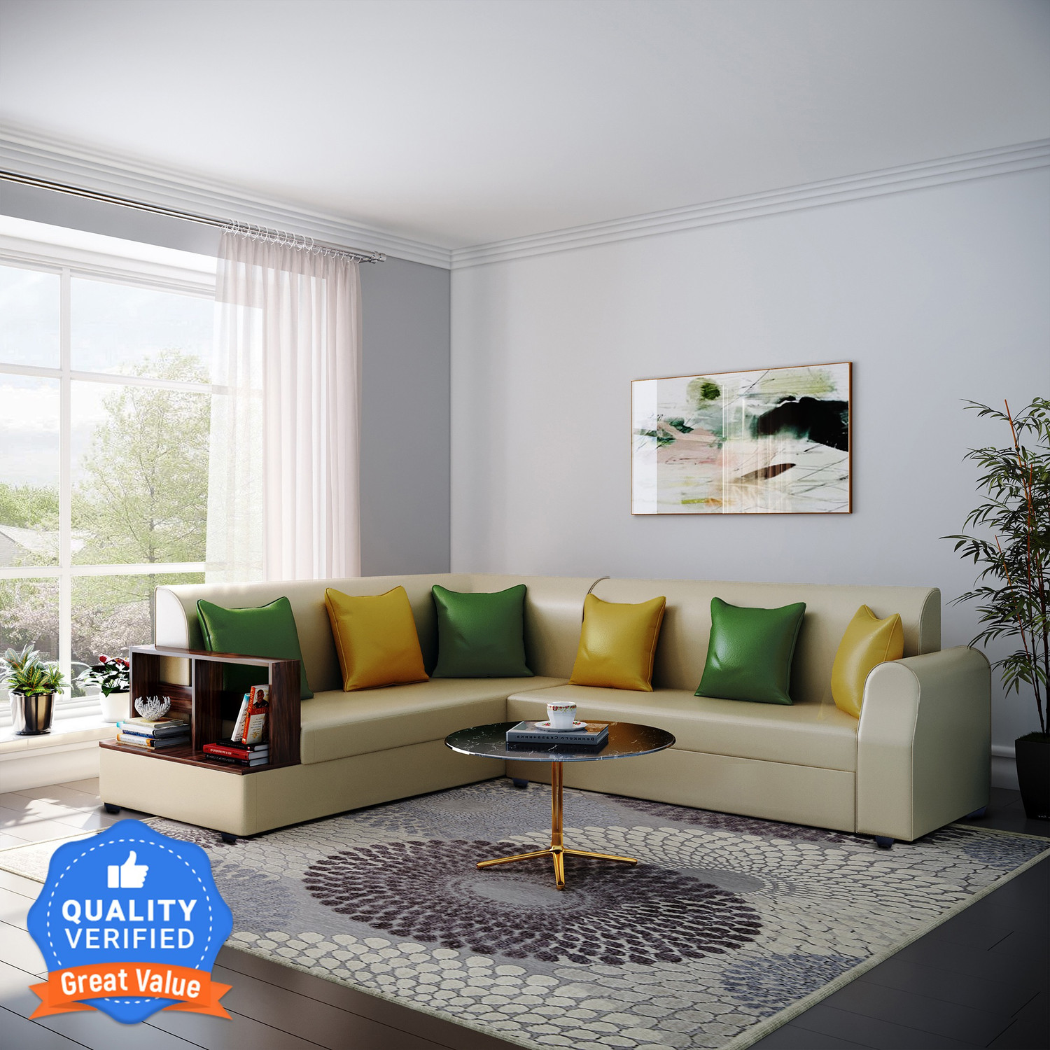 Image of Bharat Lifestyle Aston L Shape Leatherette 6 Seater Sofa