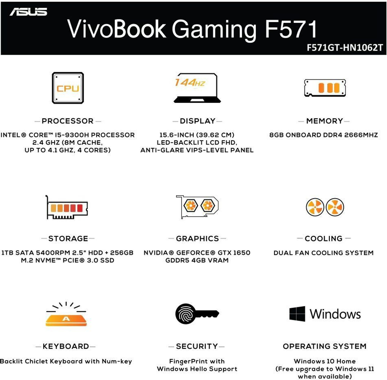 Image of ASUS Vivobook Gaming Intel Core i5 9th Gen 9300H - (8 GB /1 TB HDD /256 GB SSD /Windows 10 Home /4 GB Graphics /NVIDIA GeForce GTX 1650) F571GT-HN1062T Gaming Laptop