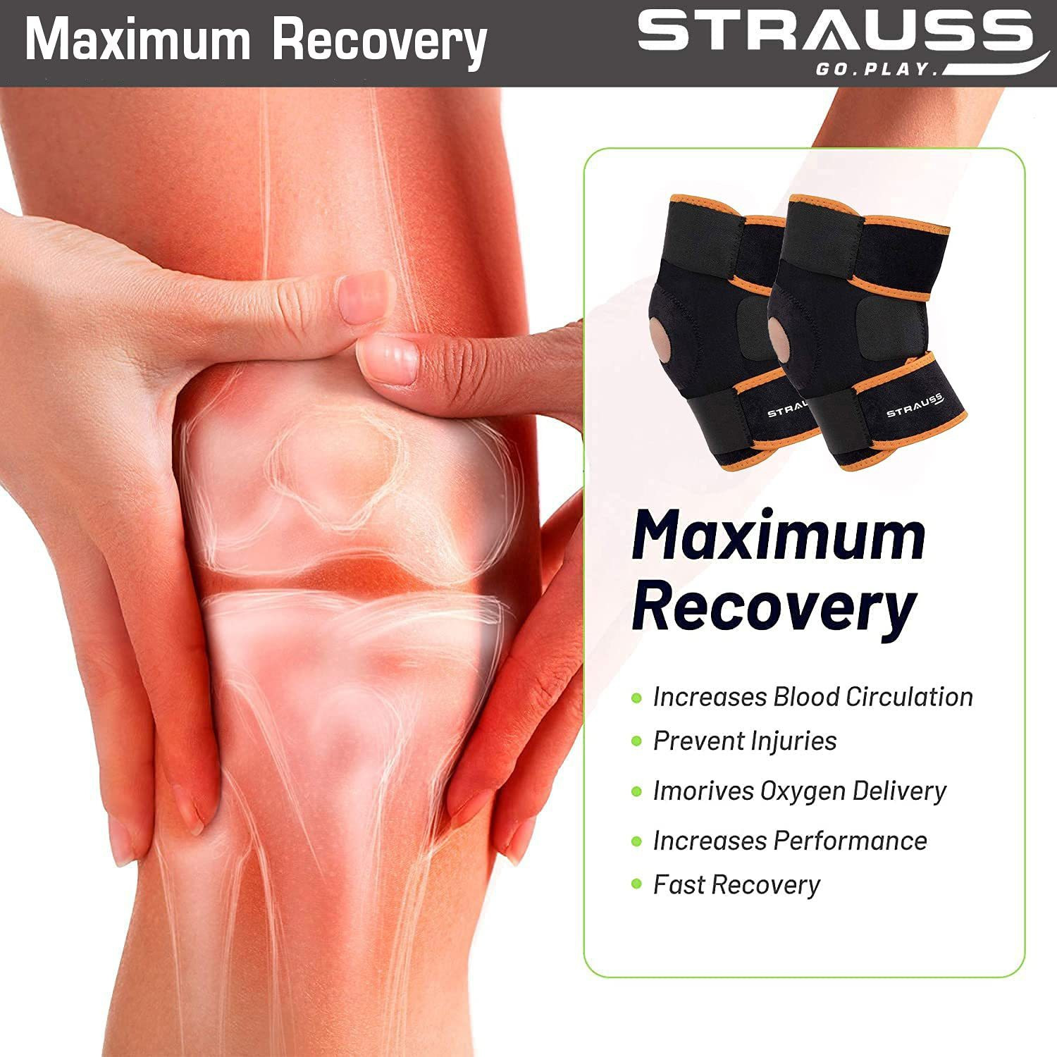 Image of Strauss Adjustable Knee Support Patella | Knee Cap | Knee Brace | Knee Band (Pair) Knee Support