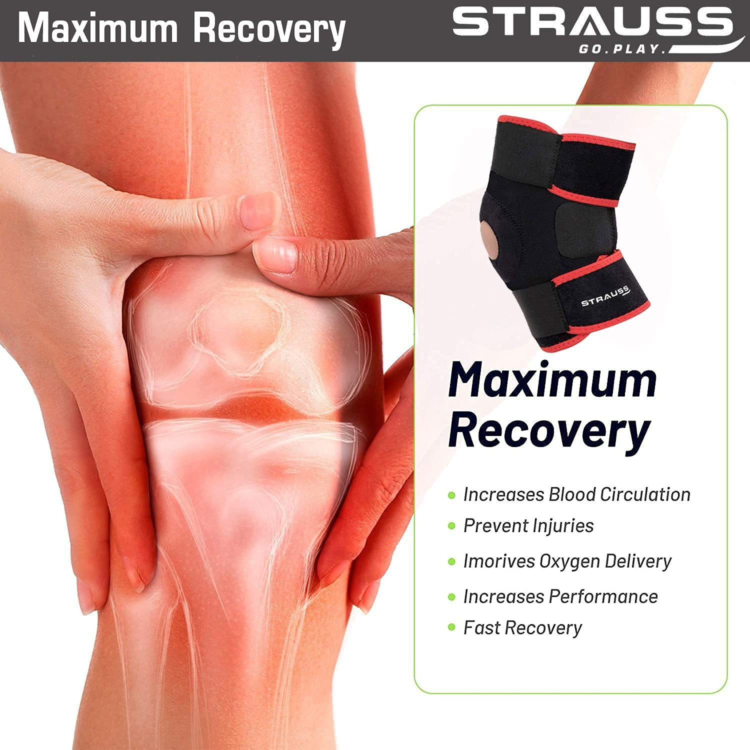 Image of Strauss Adjustable Knee Support Patella | Knee Cap | Knee Brace | Knee Band (Single) Knee Support