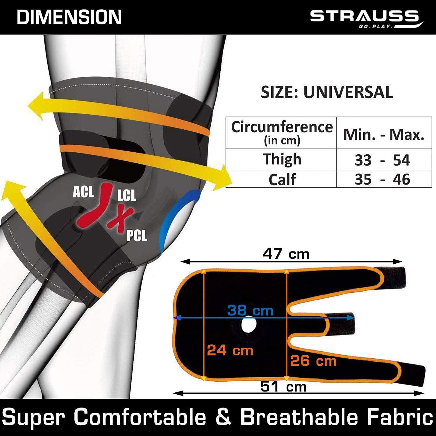 Image of Strauss Adjustable Knee Support Patella | Knee Cap | Knee Brace | Knee Band (Single) Knee Support