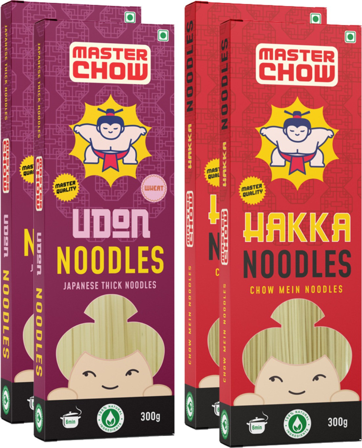 Image of MasterChow Chinese Hakka & Udon Noodle Kit (Pack of 4) | No Preservatives | Get Restaurant Style Taste in Just 10 Minutes | Serves 4-5 Meals Hakka Noodles (4 x 300 g)
