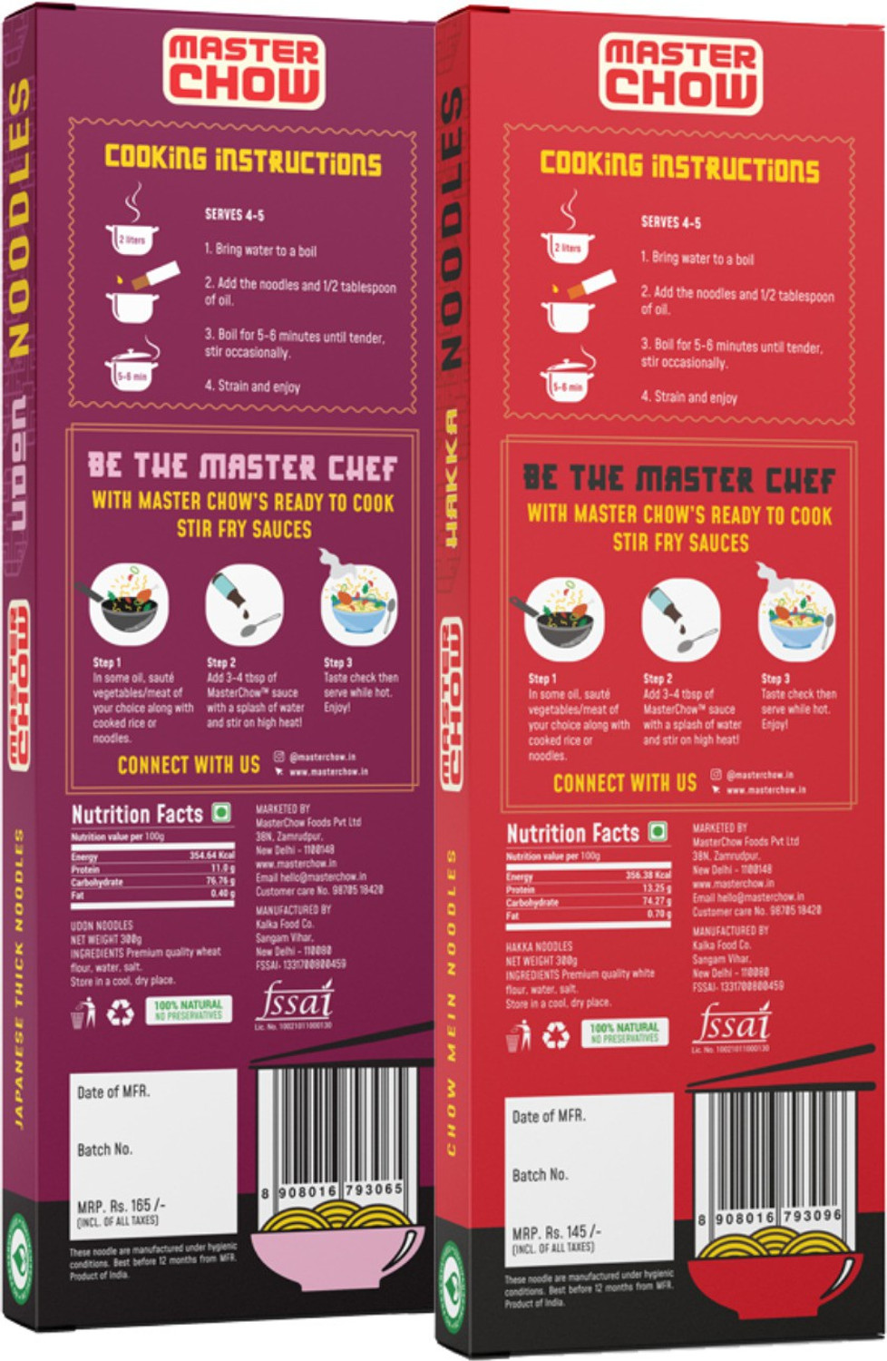 Image of MasterChow Chinese Hakka & Udon Noodle Kit (Pack of 4) | No Preservatives | Get Restaurant Style Taste in Just 10 Minutes | Serves 4-5 Meals Hakka Noodles (4 x 300 g)