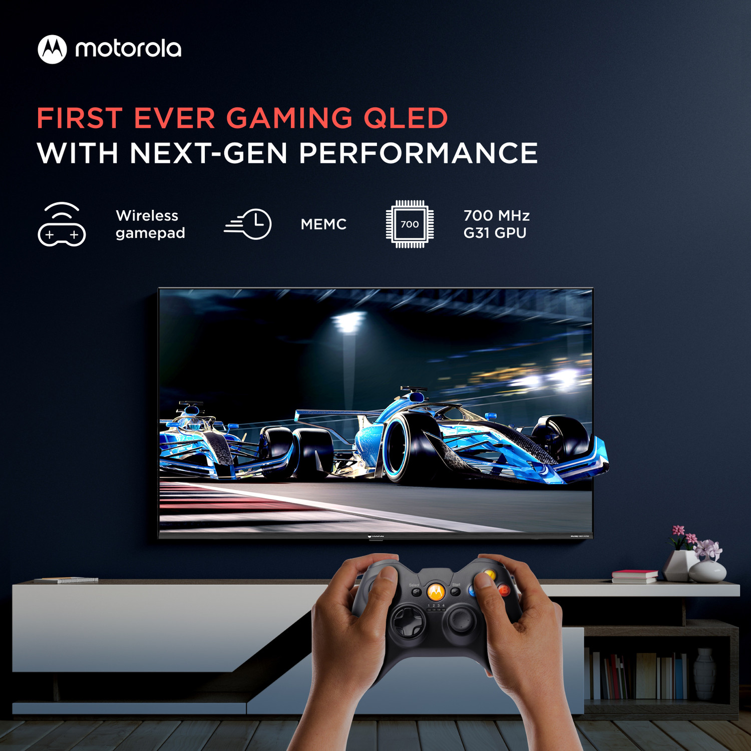 Image of MOTOROLA Revou-Q 139 cm (55 inch) QLED Ultra HD (4K) Smart Android TV with Wireless Gamepad