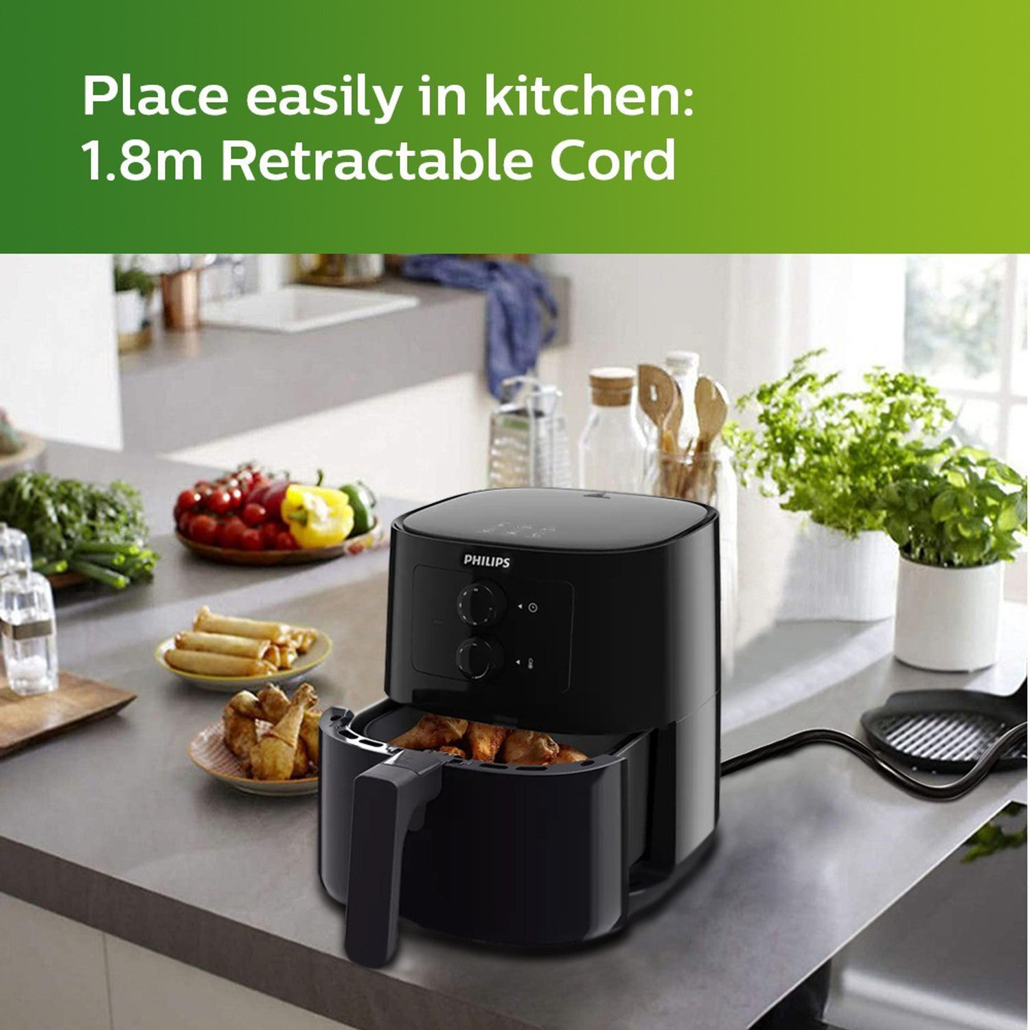 Image of PHILIPS HD9200 /90 uses up to 90% less fat 1400W, with Rapid Air Technology Air Fryer