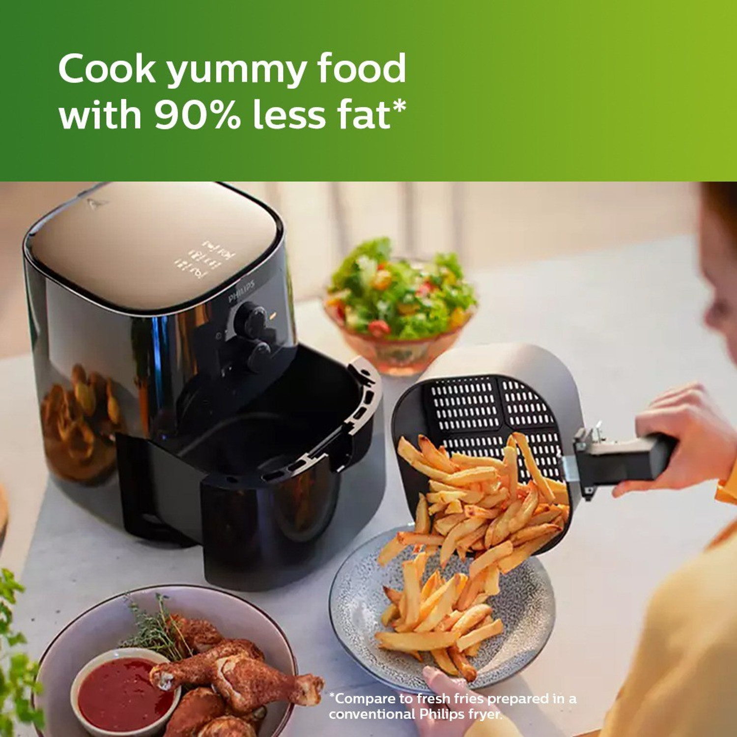 Image of PHILIPS HD9200 /90 uses up to 90% less fat 1400W, with Rapid Air Technology Air Fryer