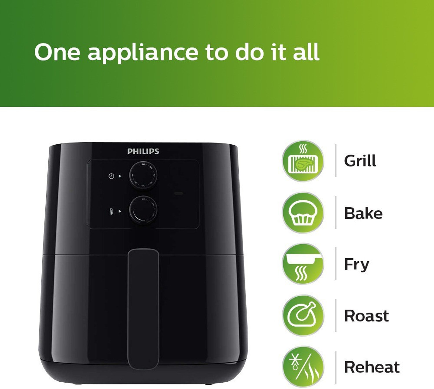 Image of PHILIPS HD9200 /90 uses up to 90% less fat 1400W, with Rapid Air Technology Air Fryer