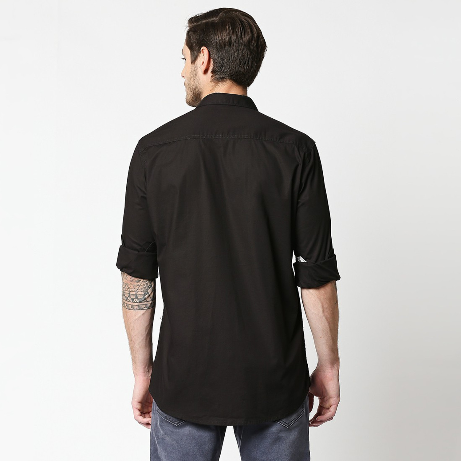 Image of LawmanPg3 X Rocky Star Men Solid Casual Black Shirt