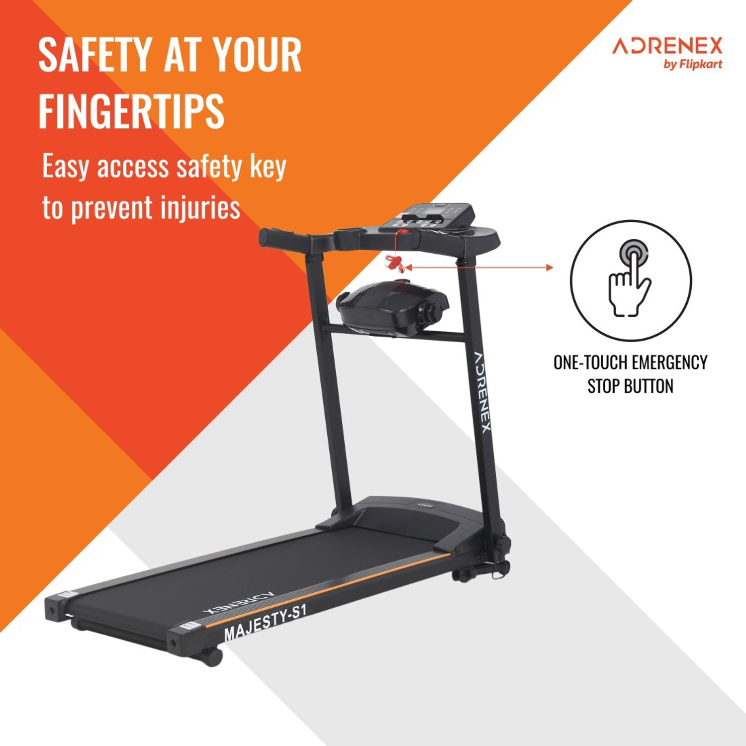 Image of Adrenex by Flipkart Majesty S1 Treadmill with Massager,2HP Peak Multipurpose Motorized Treadmill for Home Gym Running Exercise Treadmill (Max Weight:100 kg)