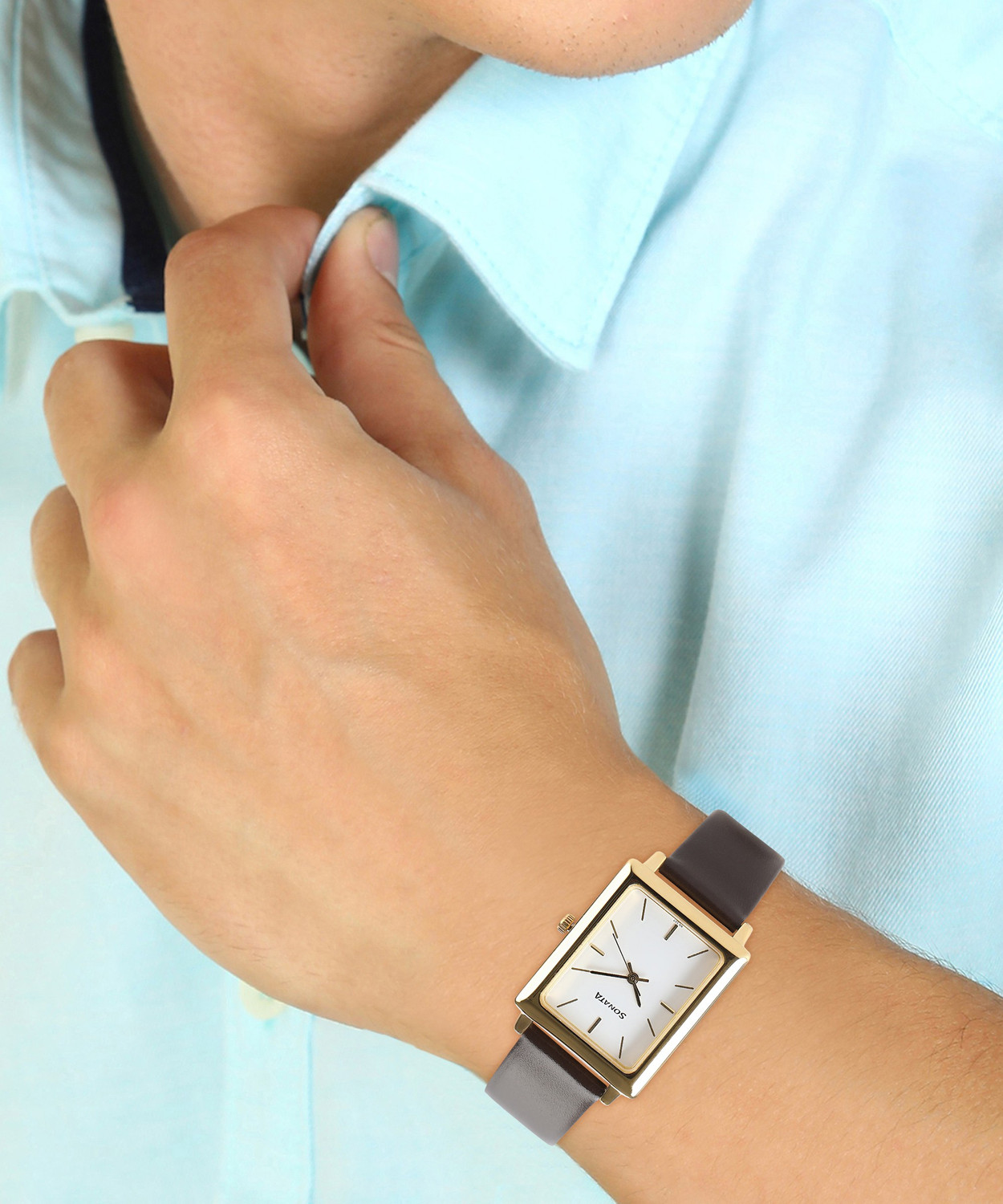 Image of SONATA Sonata Quartz White Dial Brown Leather Strap Analog Watch - For Men