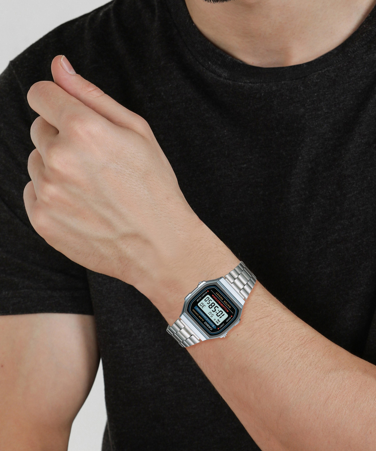 Image of CASIO Vintage A168WA-1WDF Black Dial Silver Stainless Steel Band Digital Watch - For Men & Women