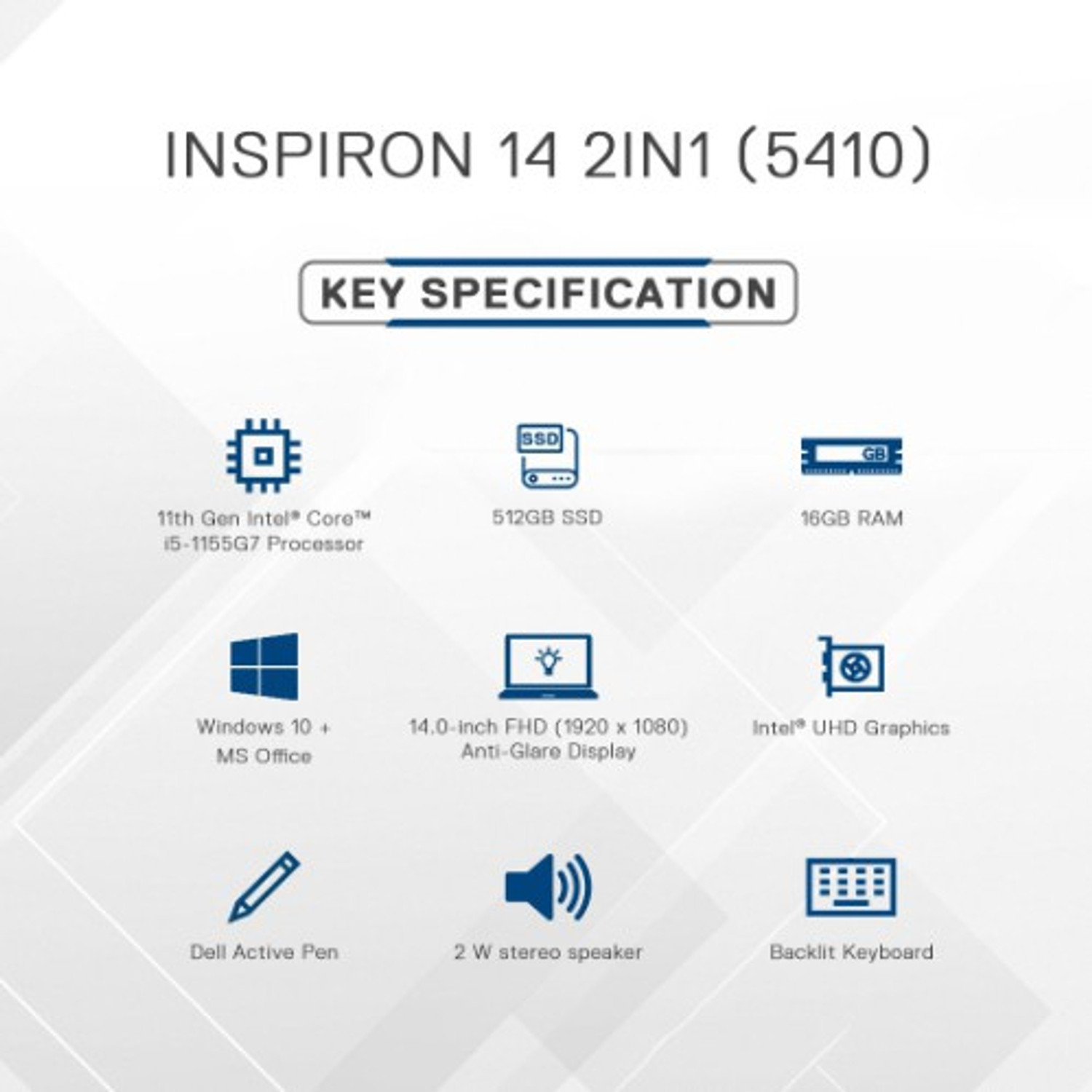 Image of DELL Inspiron Intel Core i5 11th Gen 1155G7 - (16 GB /512 GB SSD /Windows 10) Inspiron 5410 2 in 1 Laptop