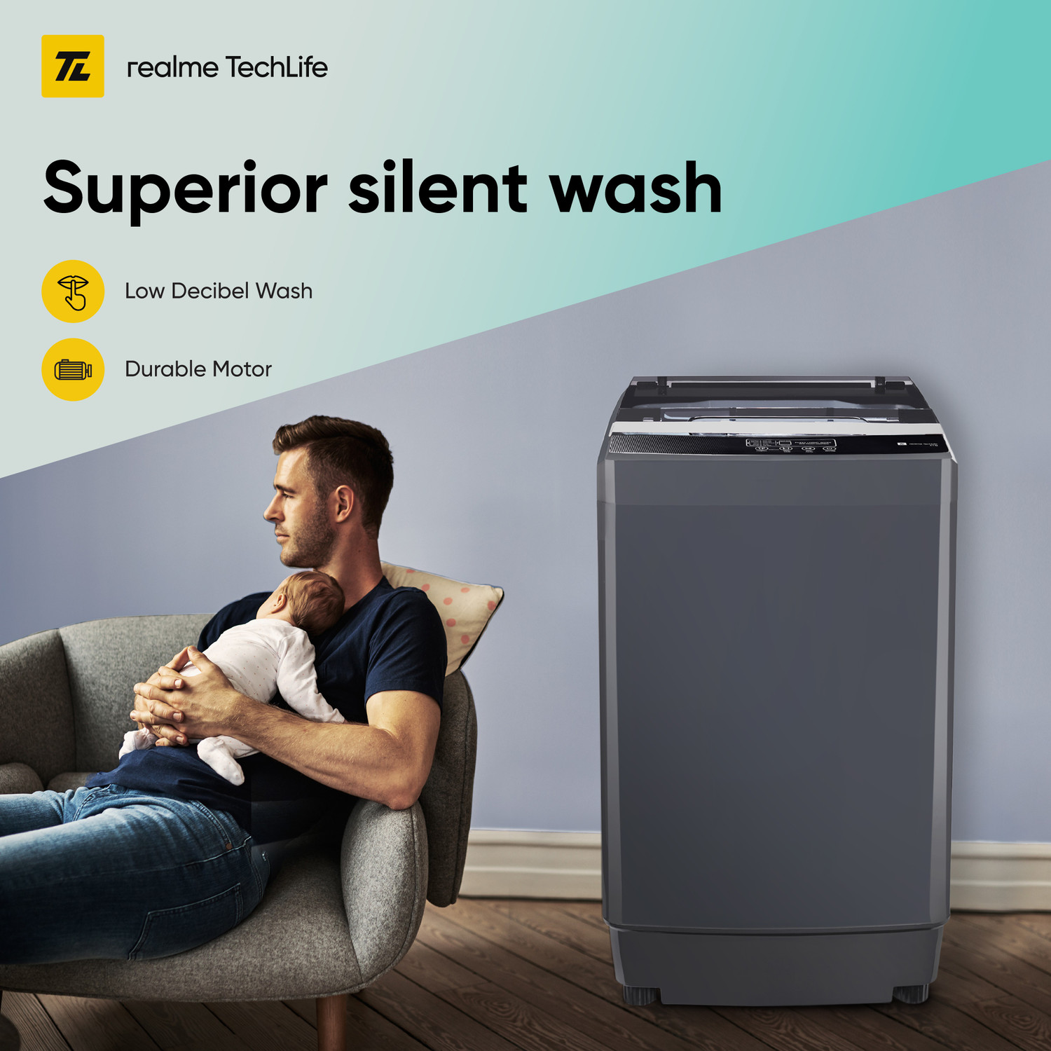 Image of realme TechLife 6.5 kg 5 Star rating Fully Automatic Top Load Washing Machine Grey