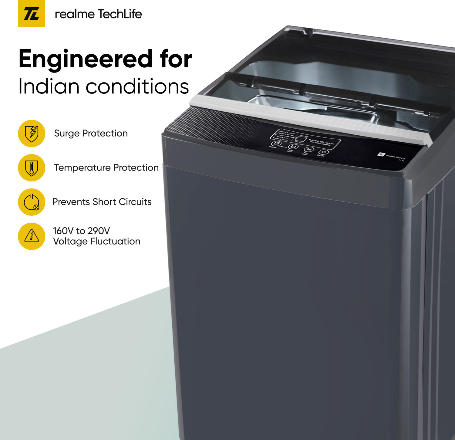 Image of realme TechLife 6.5 kg 5 Star rating Fully Automatic Top Load Washing Machine Grey